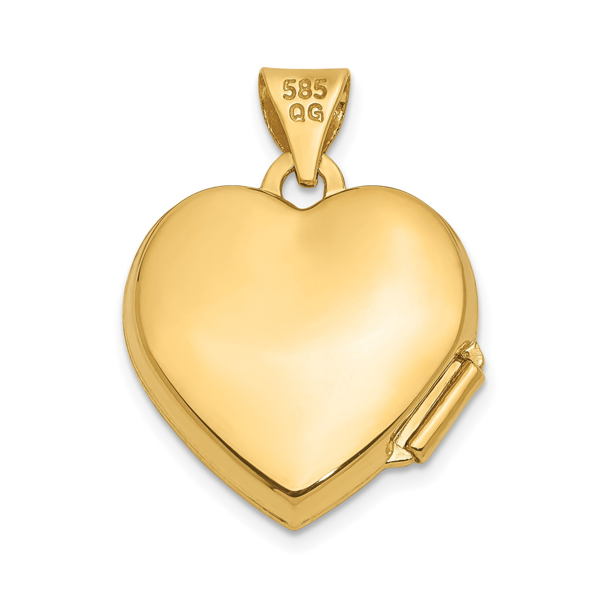 14k Yellow Gold Heart Locket Pendant with Ornate Scroll Detailing and Polished Center