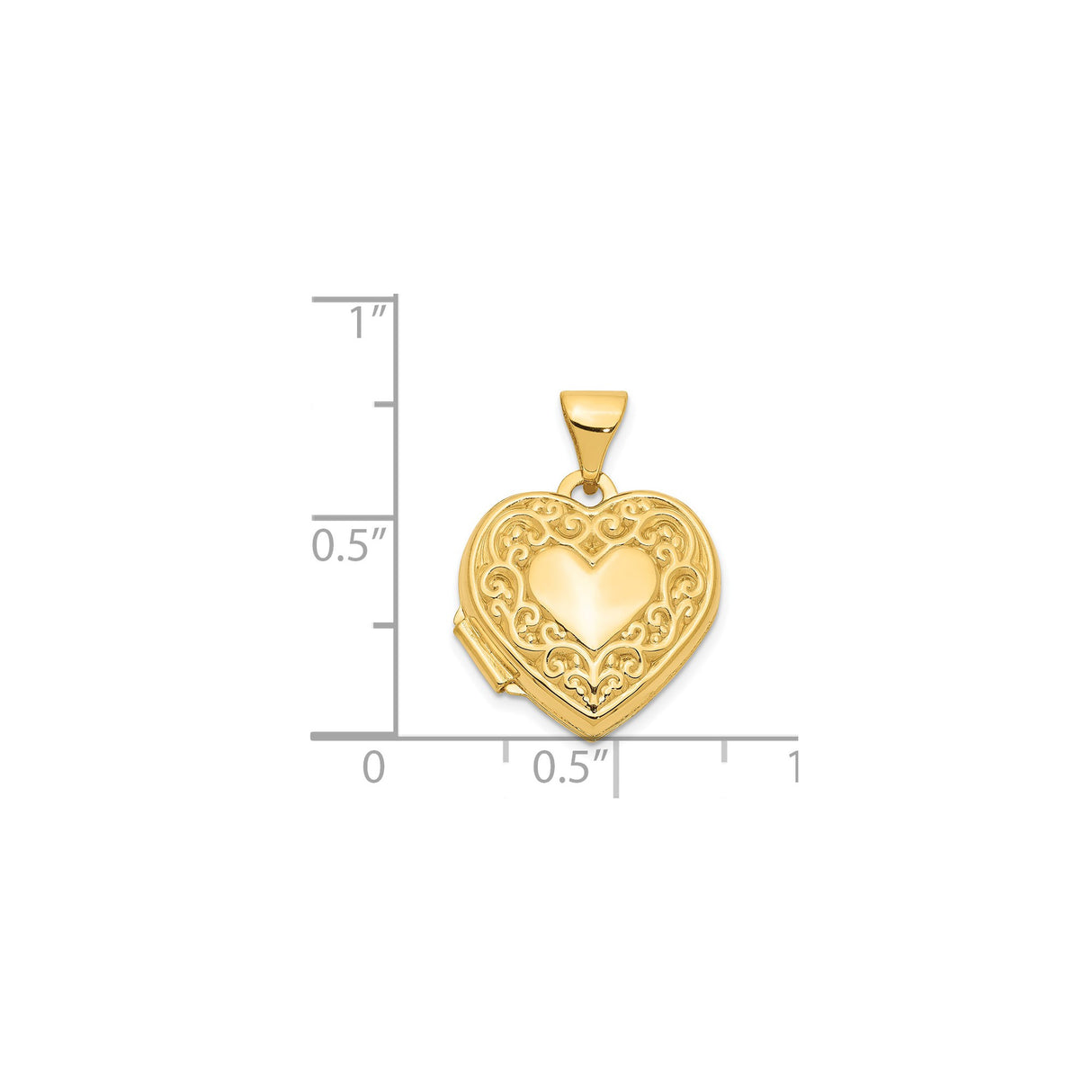 14k Yellow Gold Heart Locket Pendant with Ornate Scroll Detailing and Polished Center