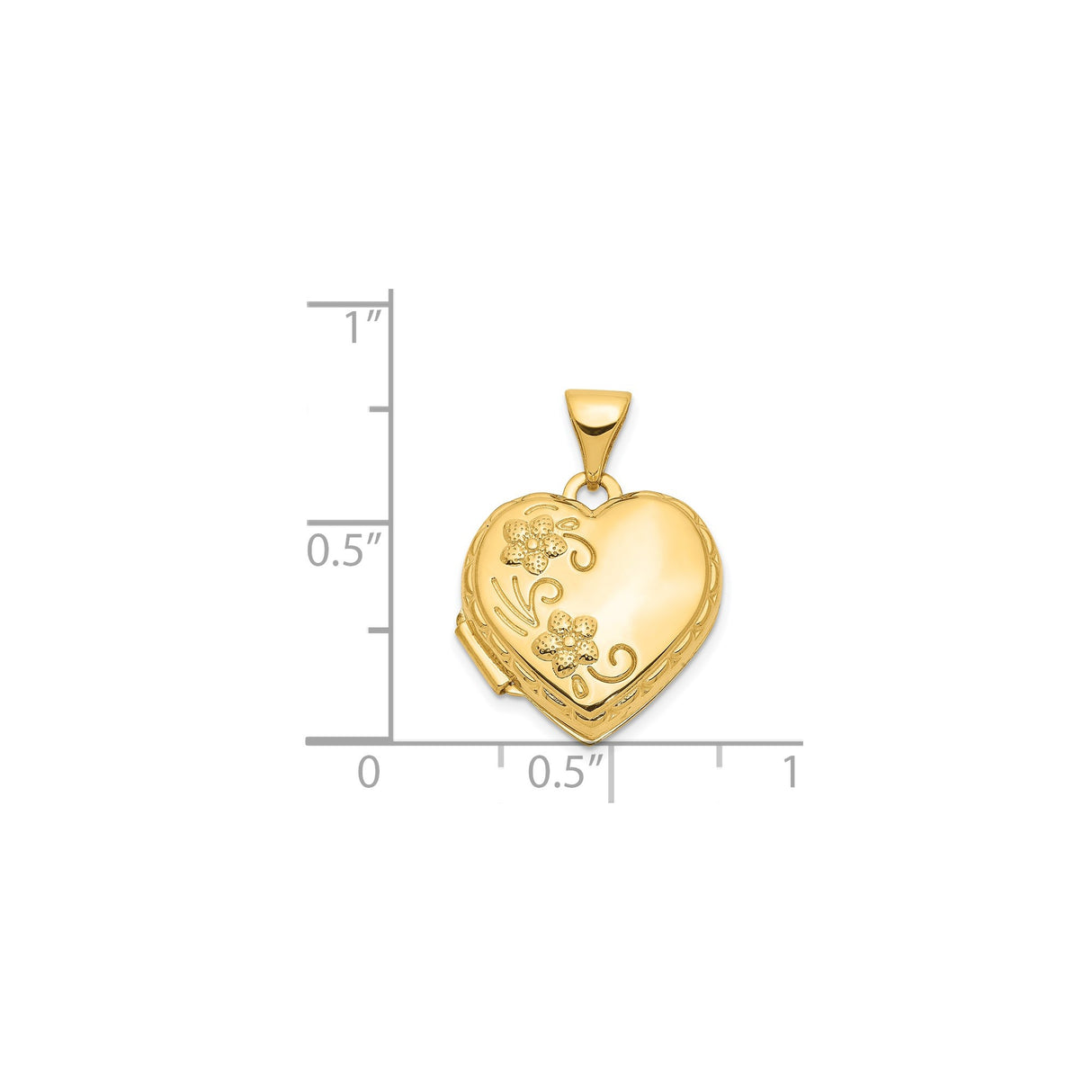 14k Yellow Gold Heart Locket Pendant with Floral Design and Hinged Photo Compartment