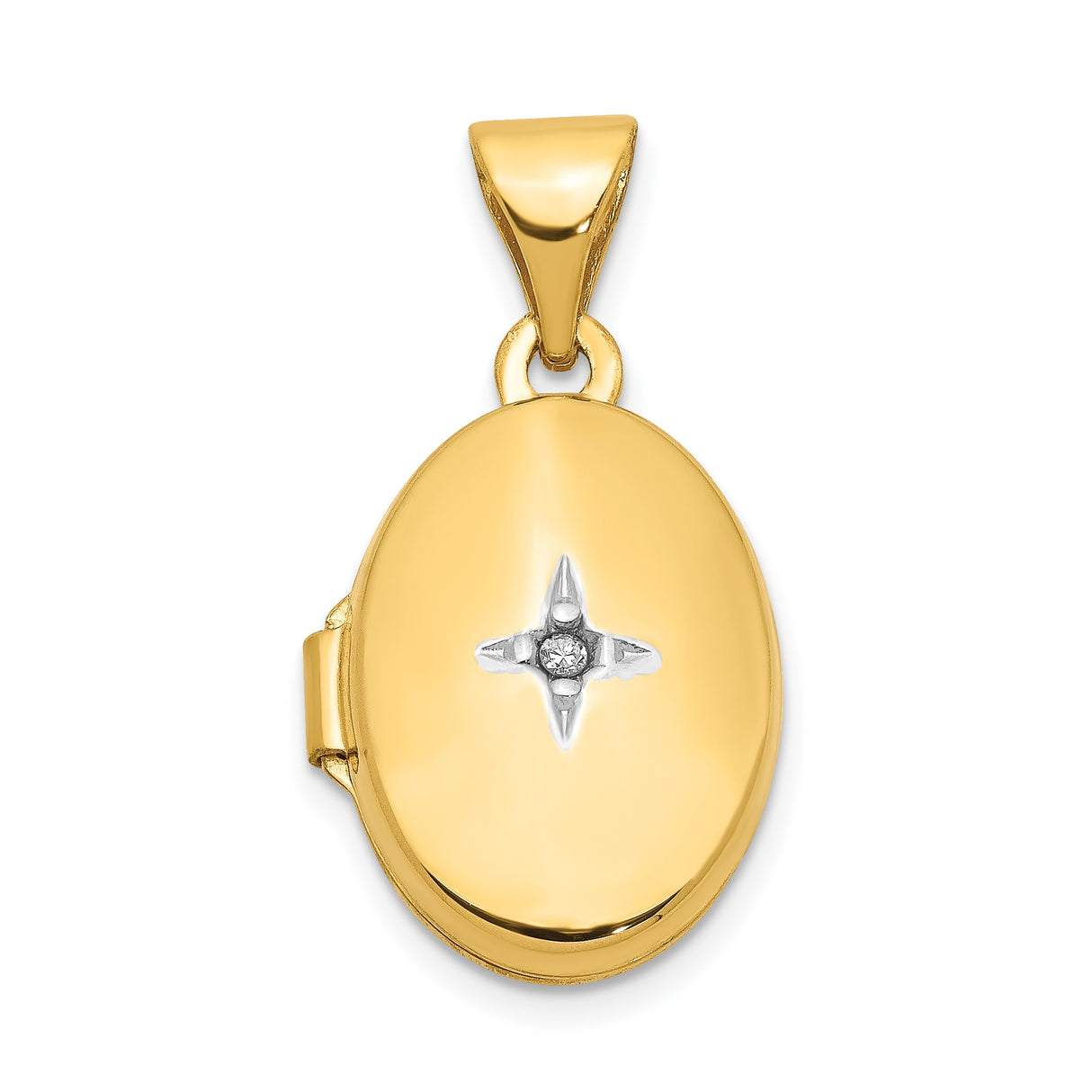 14k Yellow Gold Oval Locket Pendant with Diamond Accent and Starburst Design