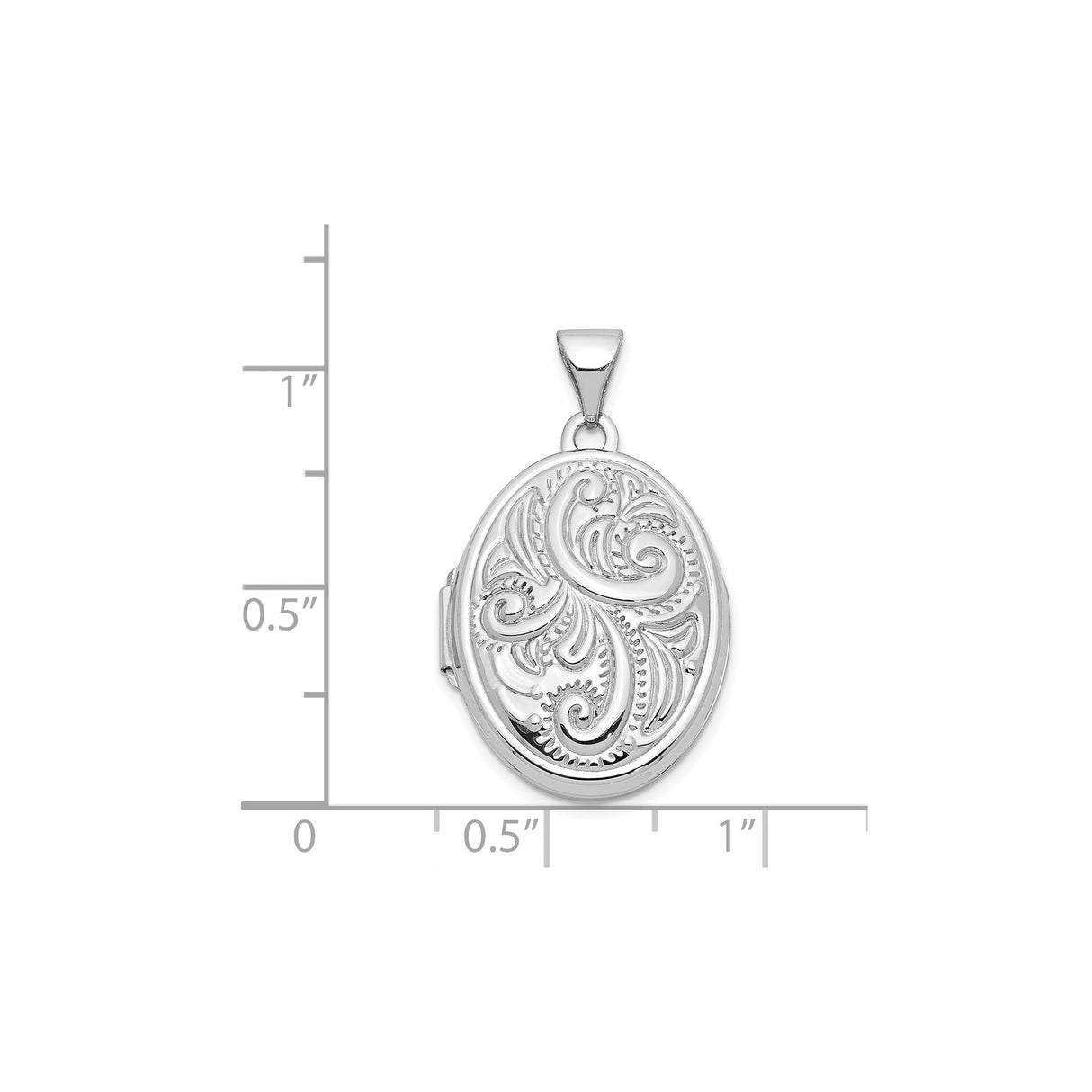 14k White Gold Oval Locket Pendant with Scroll Pattern, Vintage Inspired Keepsake Design