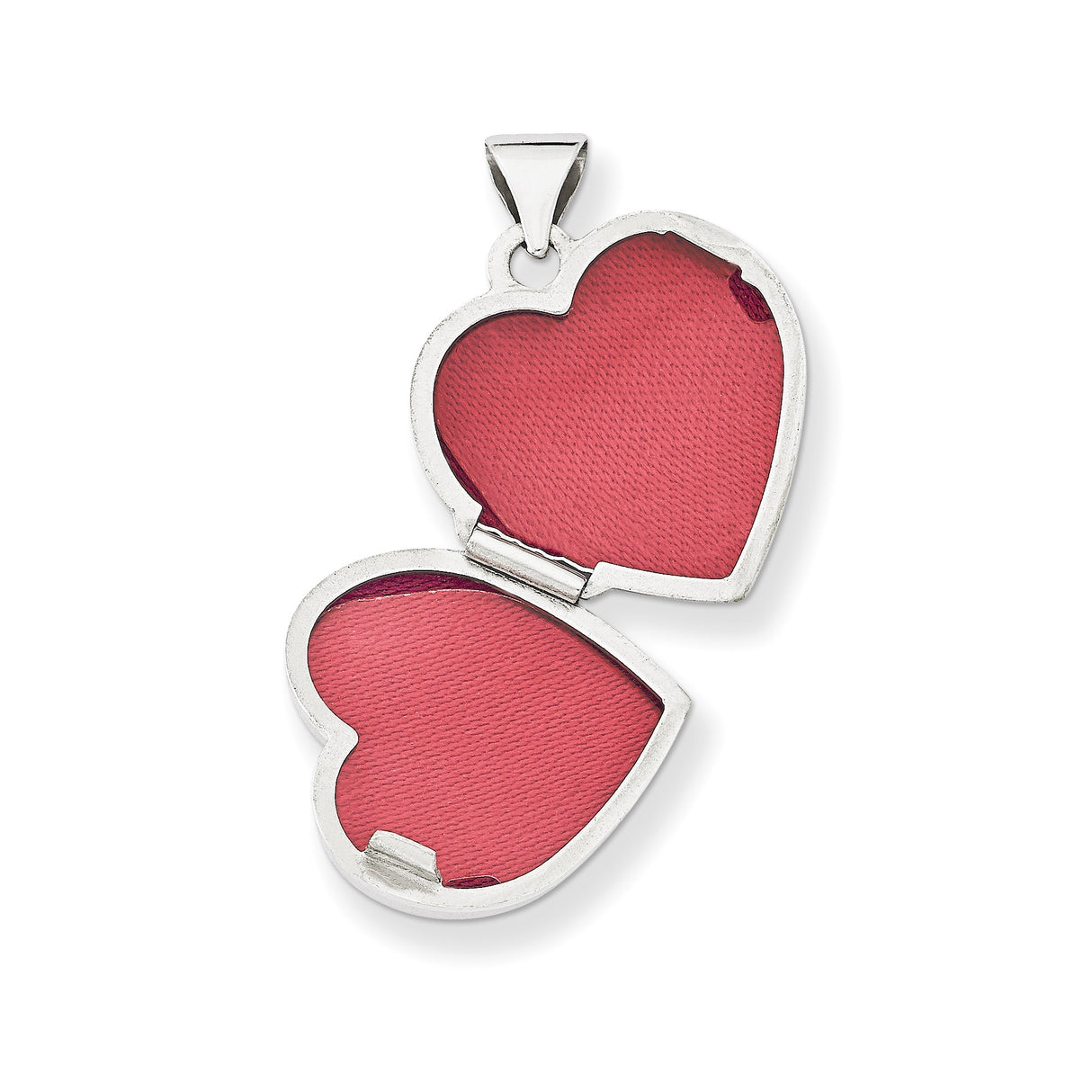 14k White Gold Heart Locket Pendant with Embossed Double Heart and Scroll Design