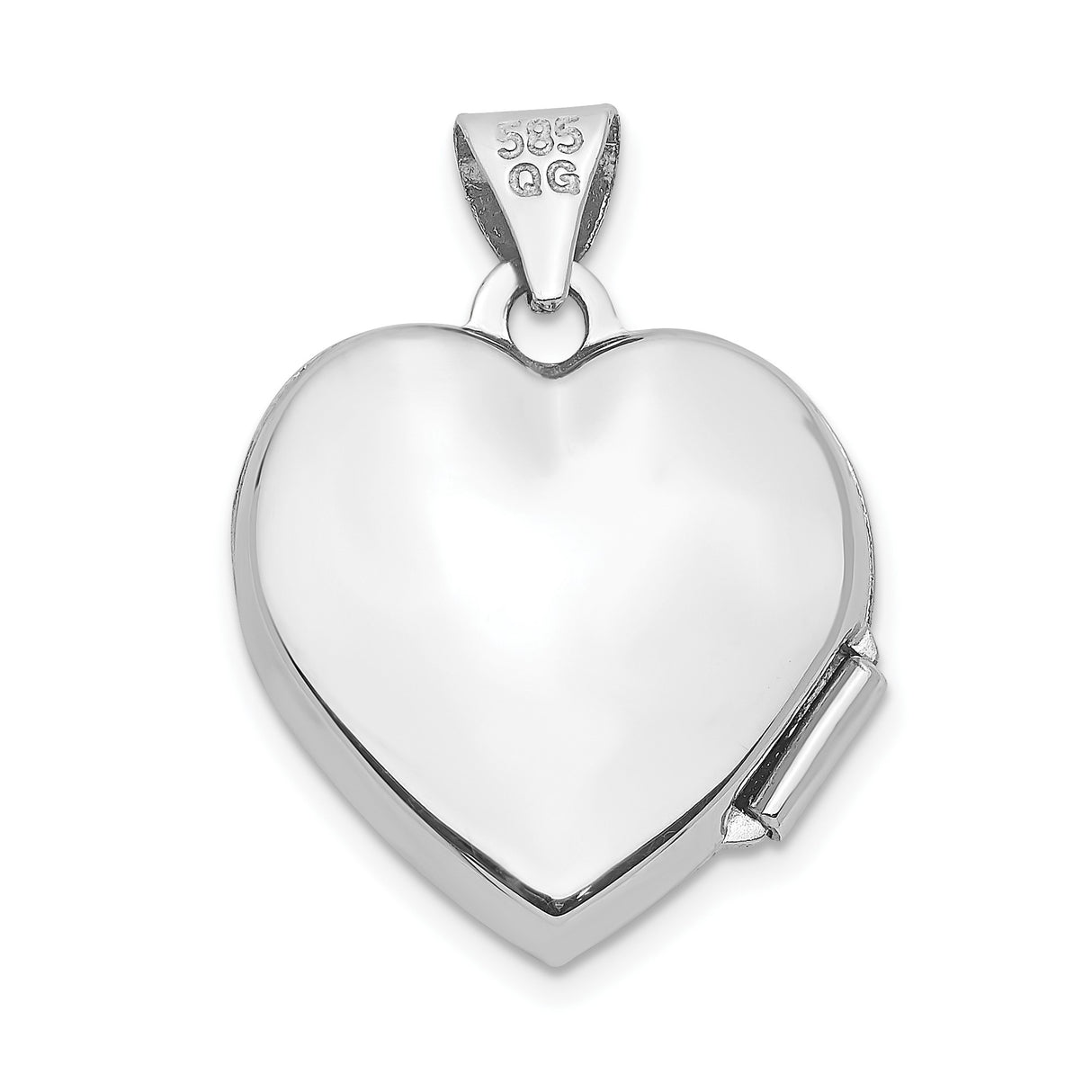 14k White Gold Heart Locket Pendant with Filigree Design and Polished Center Heart, Vintage Style