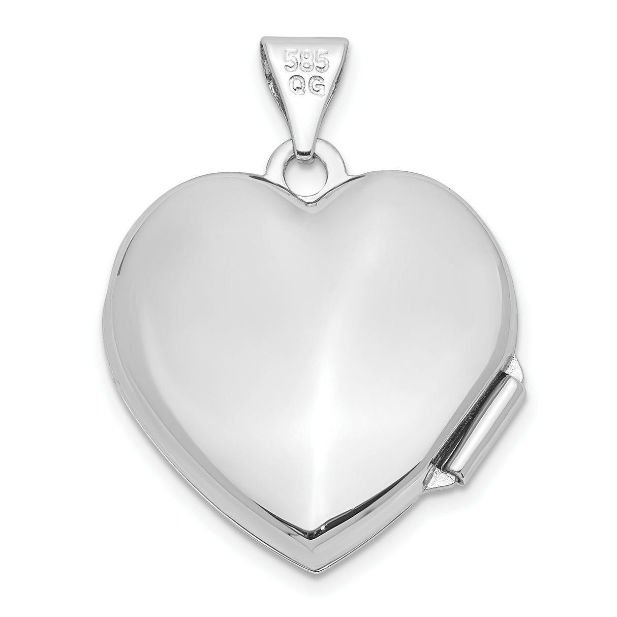 14k White Gold Heart Locket Pendant, Polished Finish, Classic Romantic Keepsake for Women