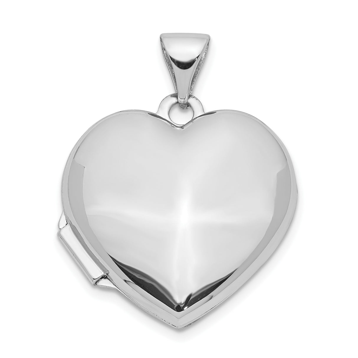 14k White Gold Heart Locket Pendant, Polished Finish, Classic Romantic Keepsake for Women