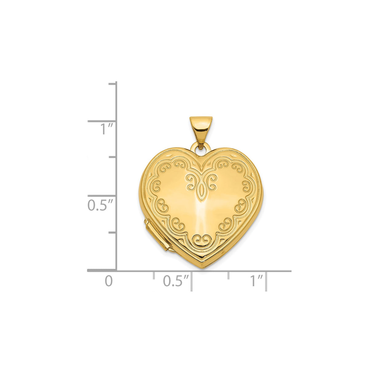 14k Yellow Gold Heart Locket Pendant with Scrollwork Design for Women