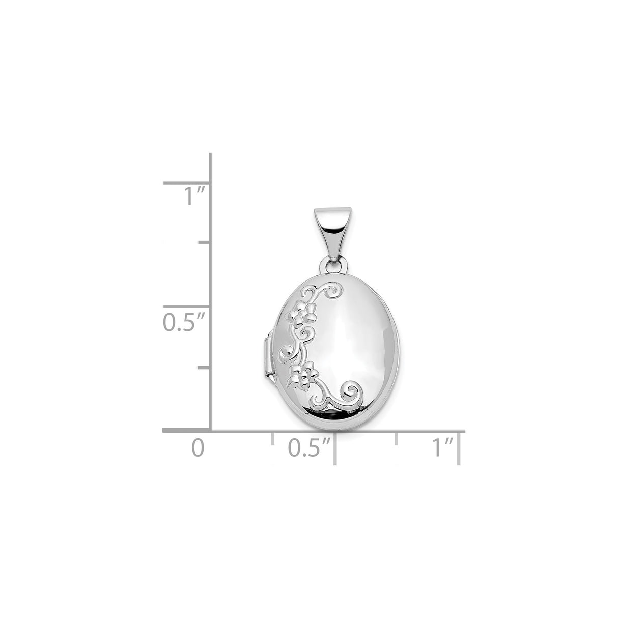 14k White Gold Oval Locket Pendant with Floral Scrollwork Design for Women