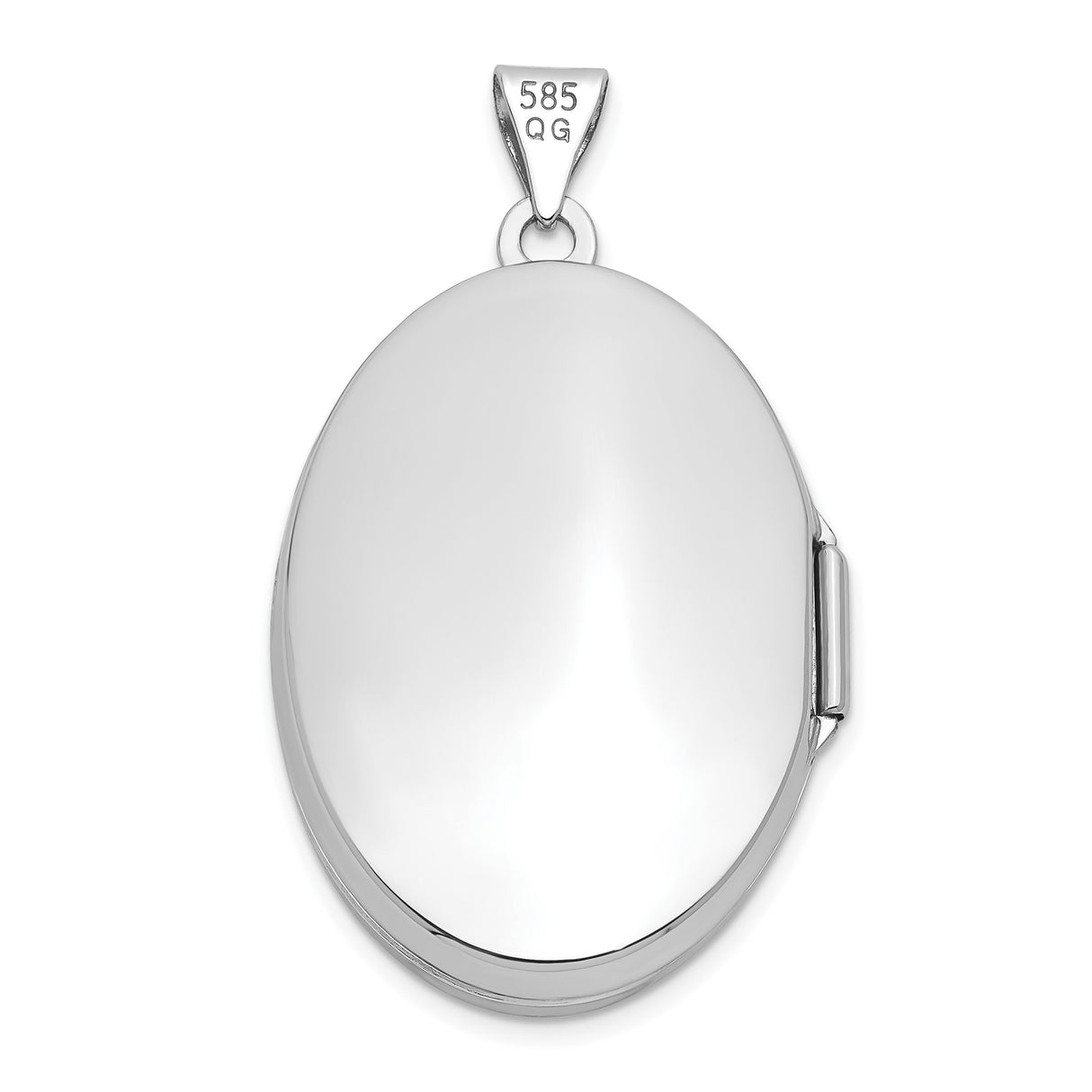 14k White Gold Oval Locket Pendant, Polished Minimalist Engraving-Free Keepsake Design