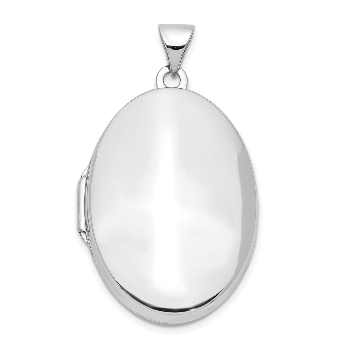 14k White Gold Oval Locket Pendant, Polished Minimalist Engraving-Free Keepsake Design