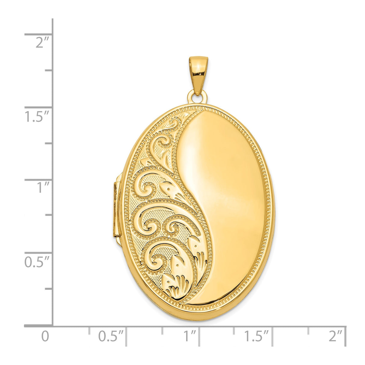 14k Yellow Gold Oval Locket Pendant with Floral Engraving and Scrollwork Design