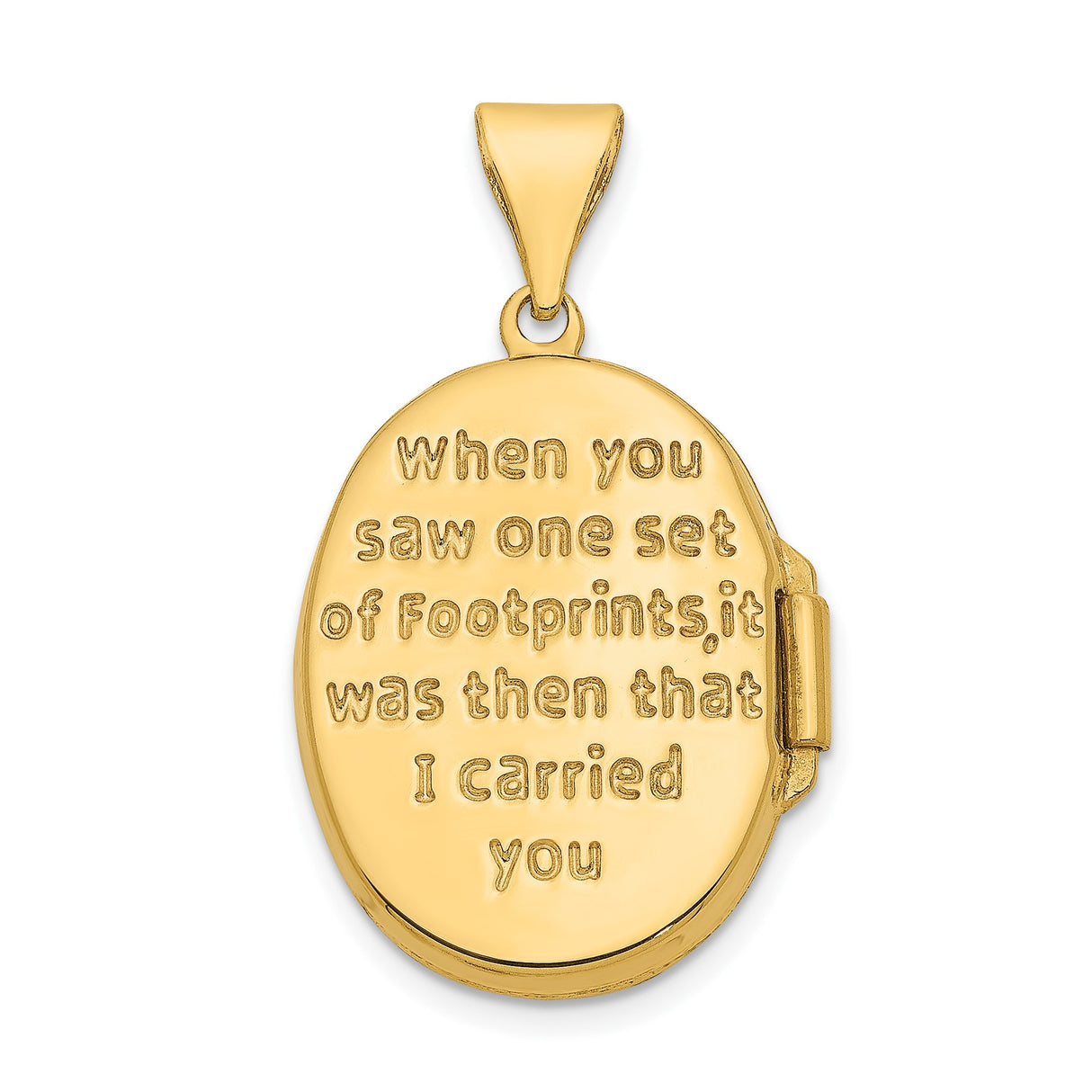 14k Multi-Tone Gold Oval Locket Pendant with Three Infant Footprints Symbolizing Motherhood
