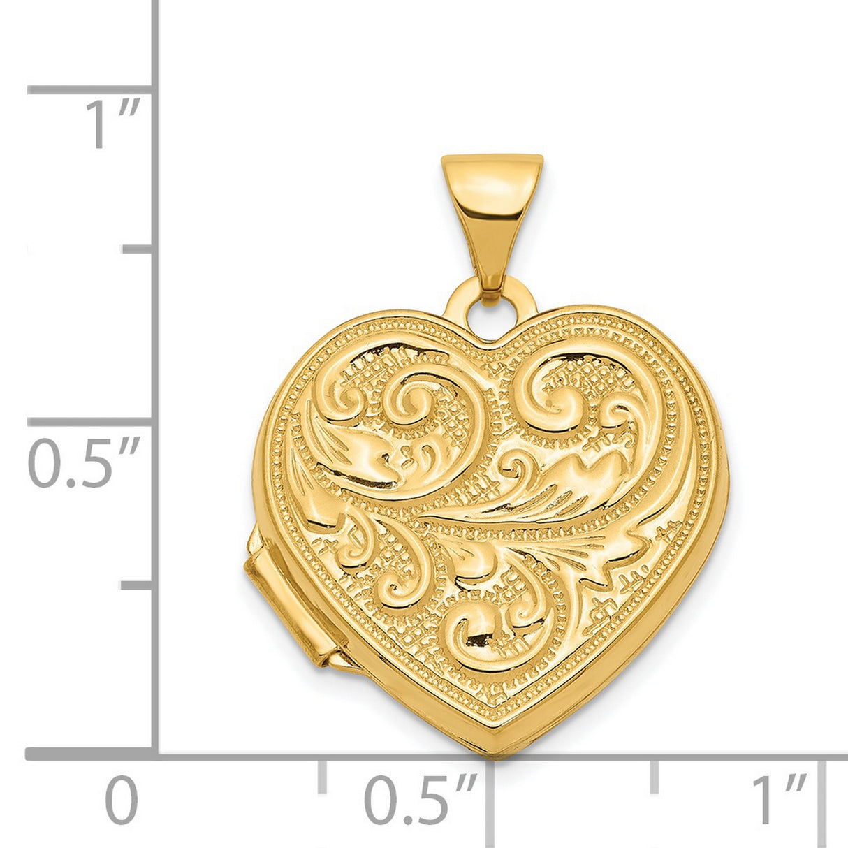 14k Yellow Gold Heart Locket Pendant with Floral Scrollwork, Romantic Keepsake Jewelry