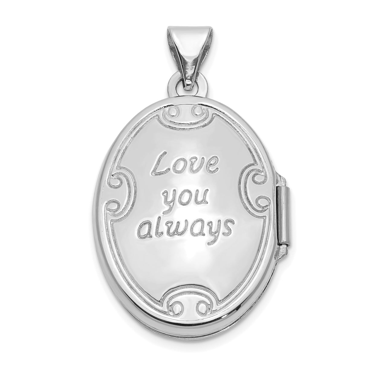 14k White Gold Oval Locket Pendant with Floral Scroll Design for Women