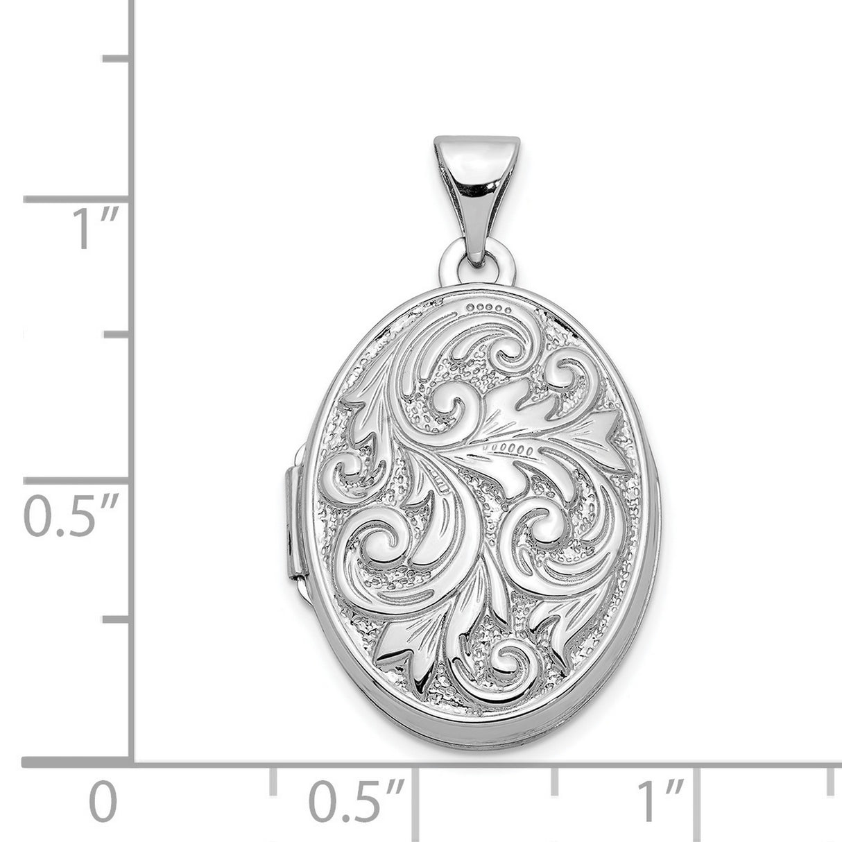 14k White Gold Oval Locket Pendant with Floral Scroll Design for Women