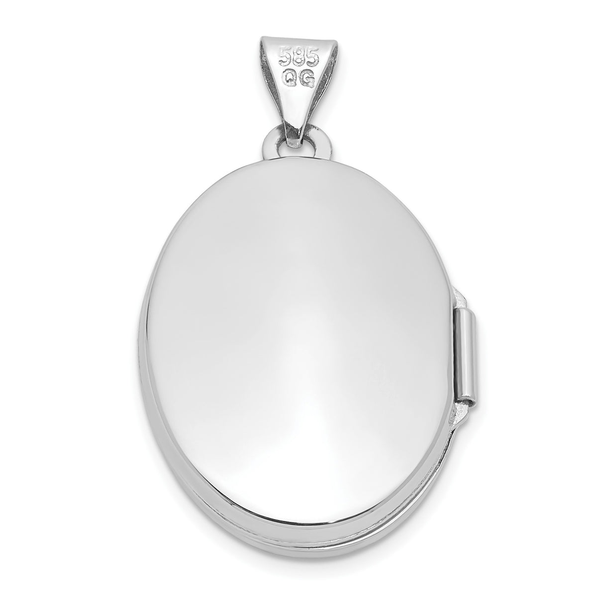14k White Gold Oval Locket Pendant with Polished Finish, Classic Unengraved Design