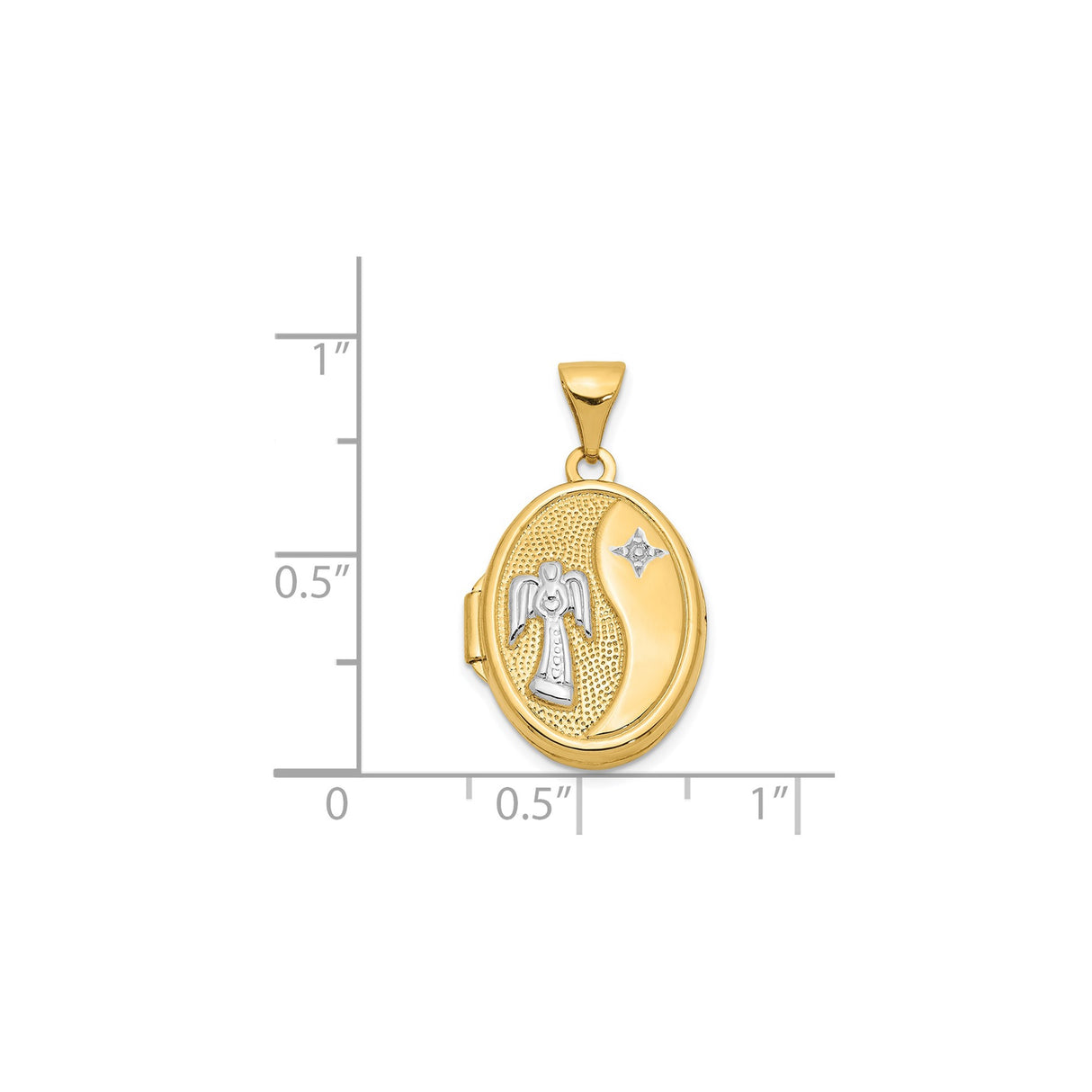 14k Two-Tone Gold Oval Locket Pendant with Guardian Angel and Star Motif