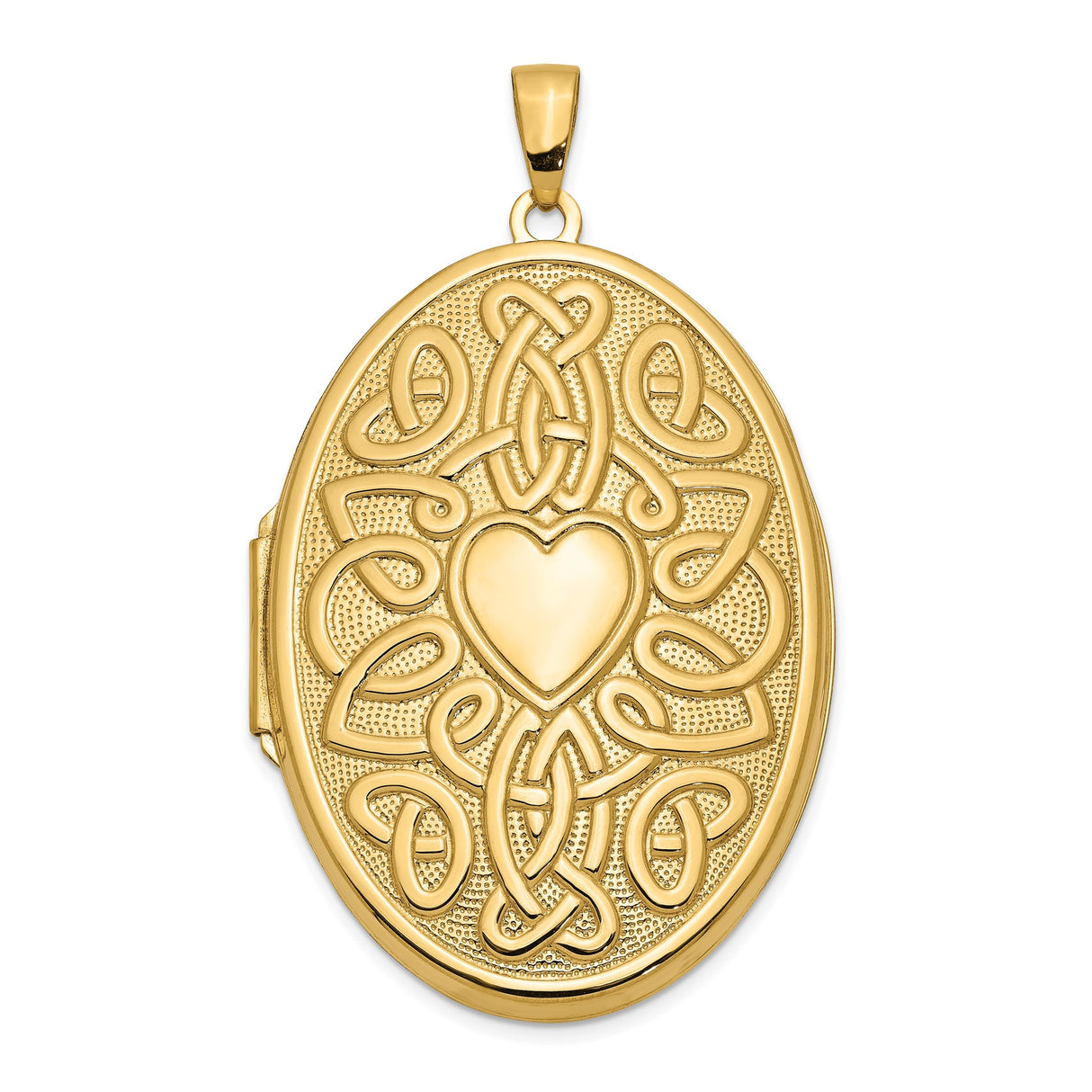 14k Yellow Gold Oval Locket Pendant with Celtic Heart Knot Design for Women