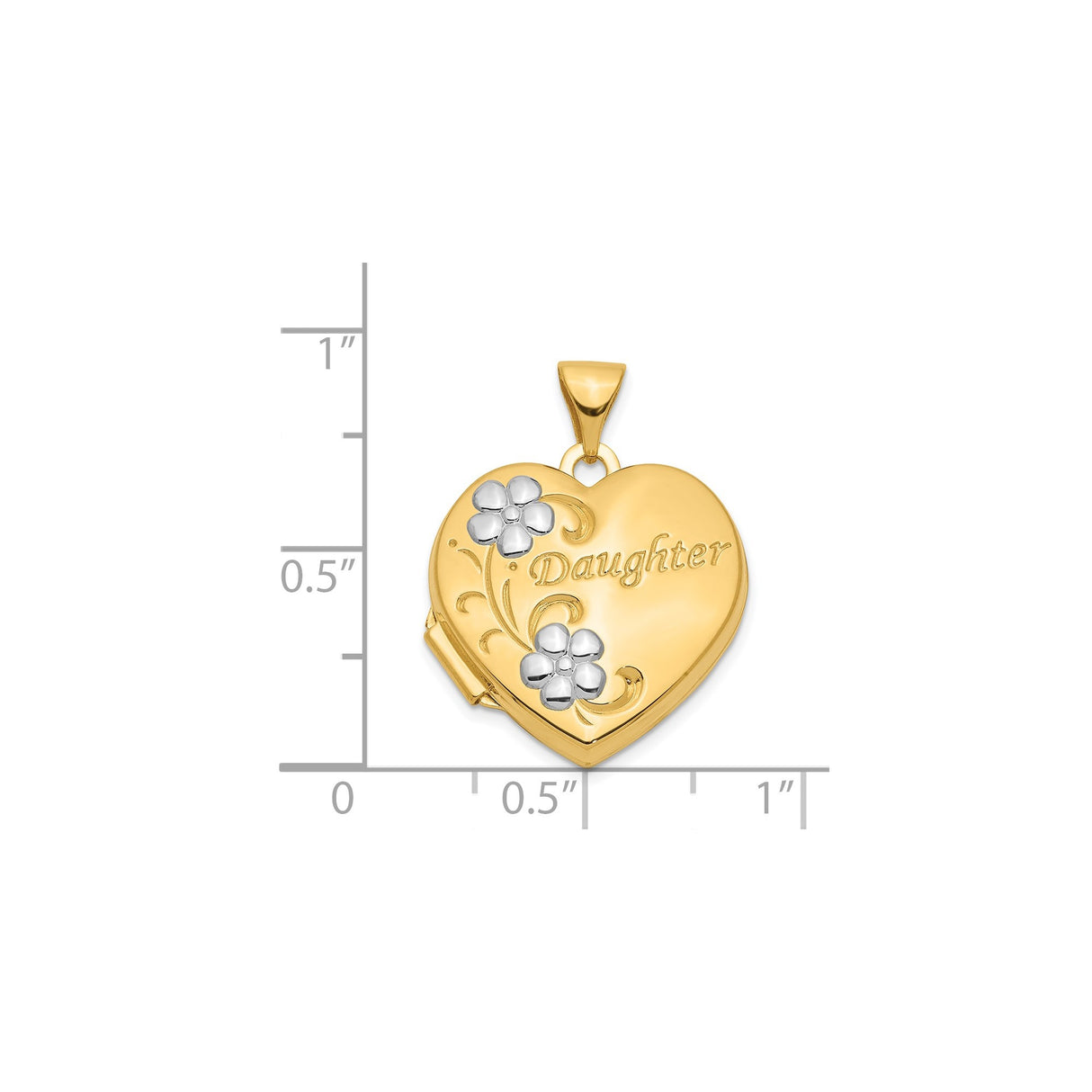 14k Multi-Tone Gold Heart Locket Pendant with Daughter Engraving and Floral Design