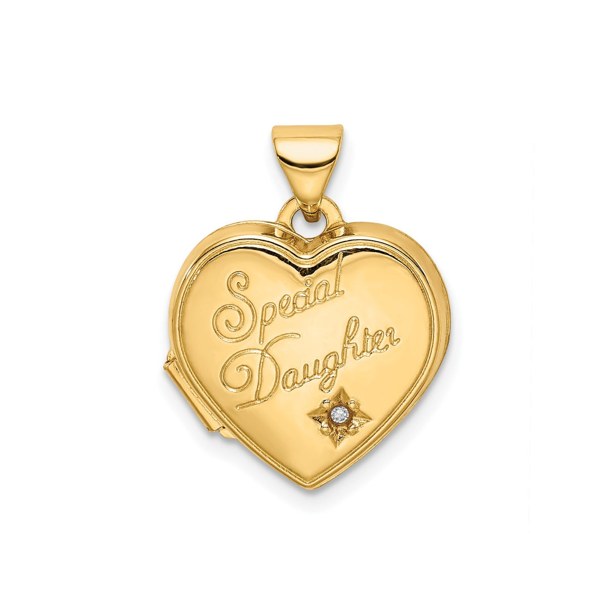14k Yellow Gold Heart Locket Pendant with Diamond, Star Accent, Special Daughter Engraving