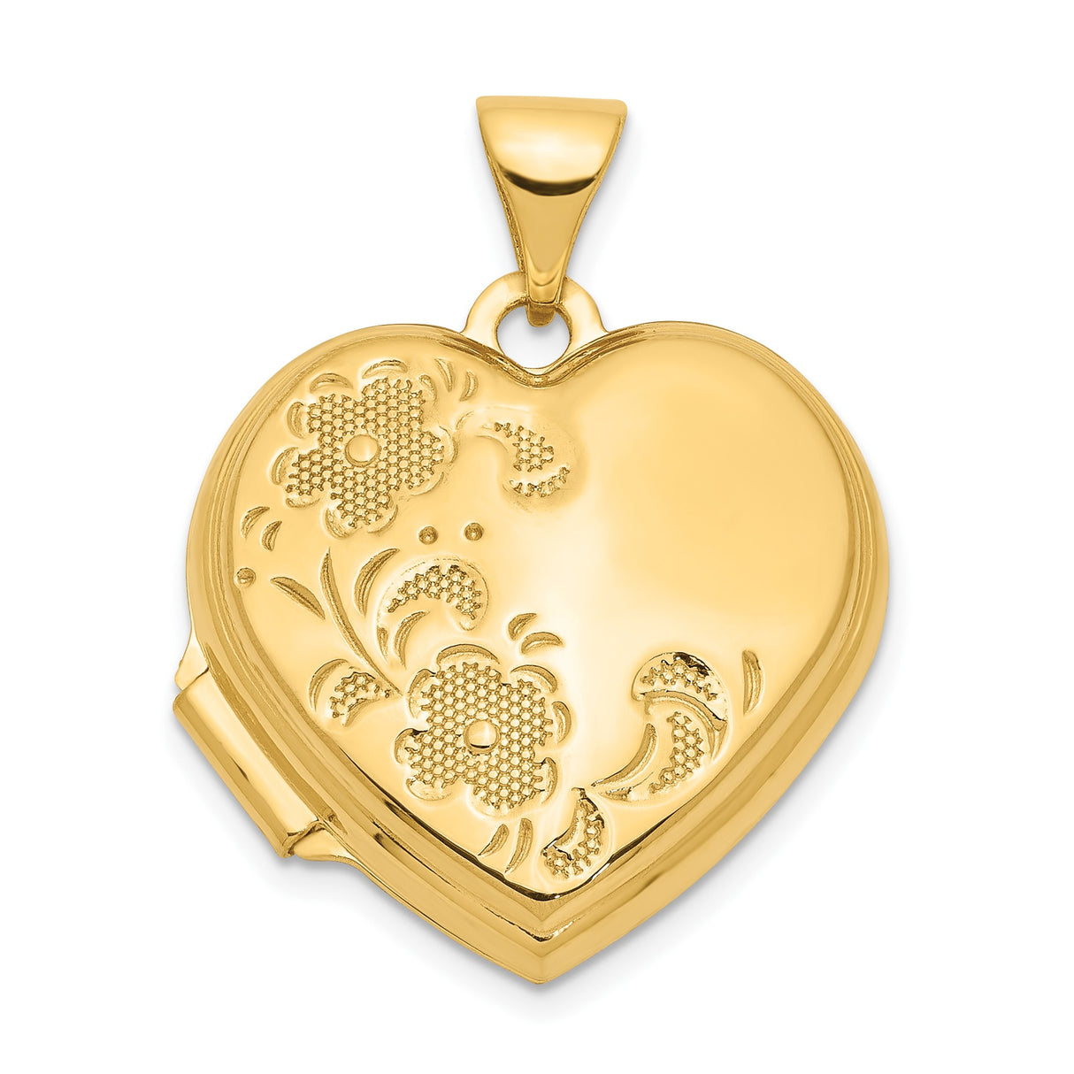 14k Yellow Gold Heart Locket Pendant with Floral Engraving, Romantic Keepsake Jewelry for Women