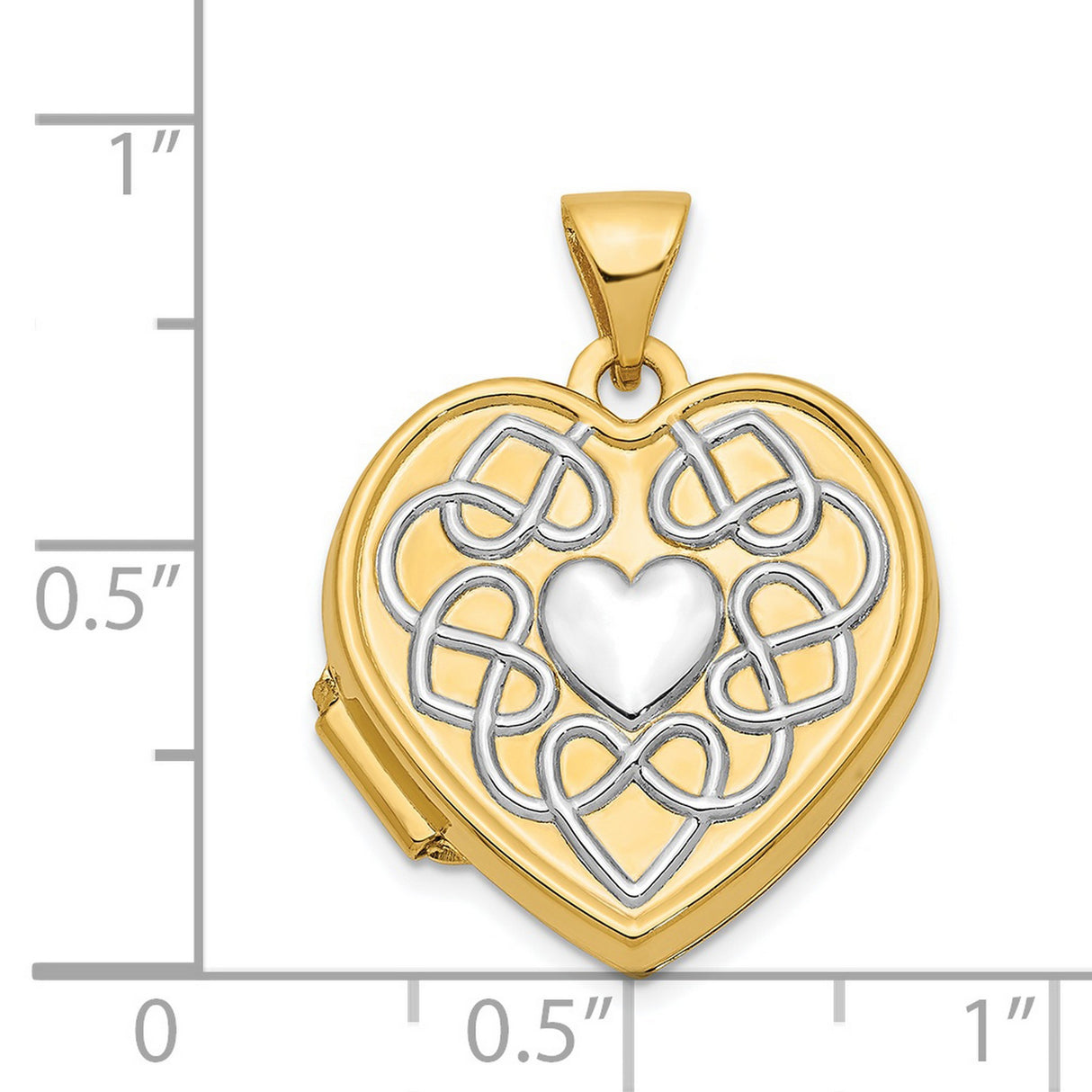 14k Multi-Tone Gold Heart Locket Pendant with Celtic Knot Motif for Women