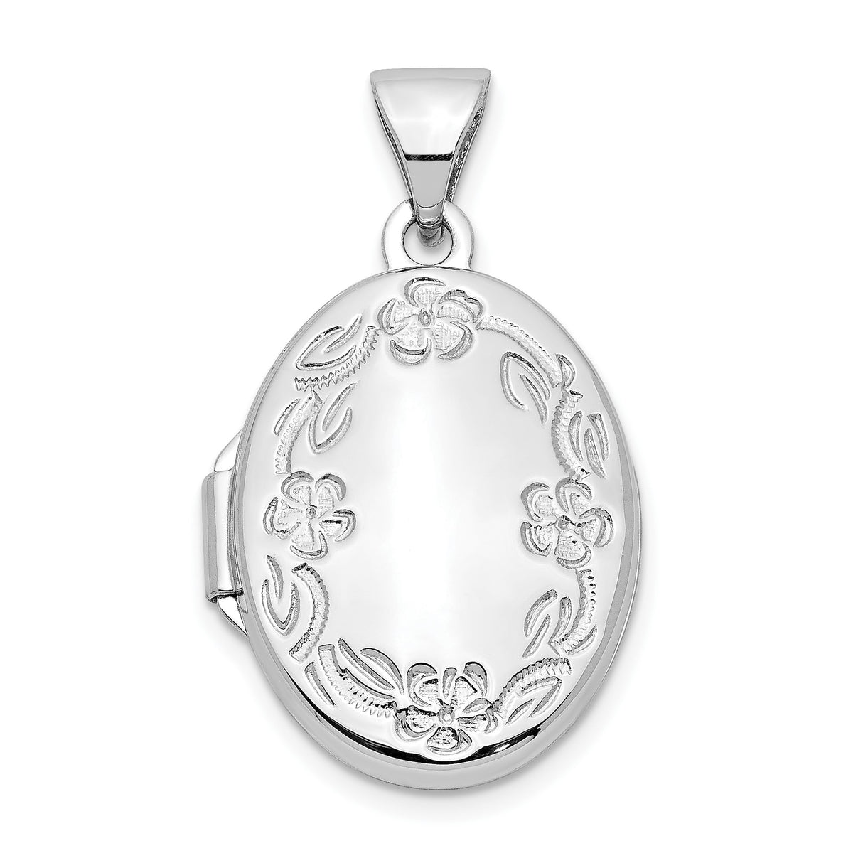 14k White Gold Oval Floral Locket Pendant, Dainty Sentimental Jewelry for Women