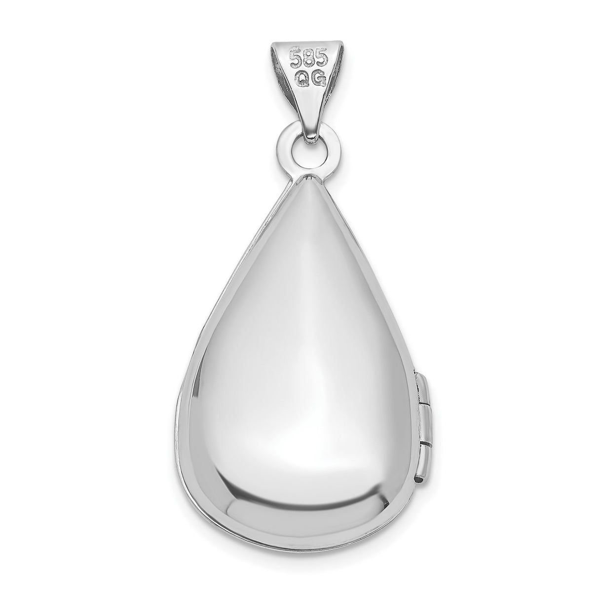 14k White Gold Teardrop Locket Pendant with Diamond Accent, Openable Keepsake Jewelry for Women