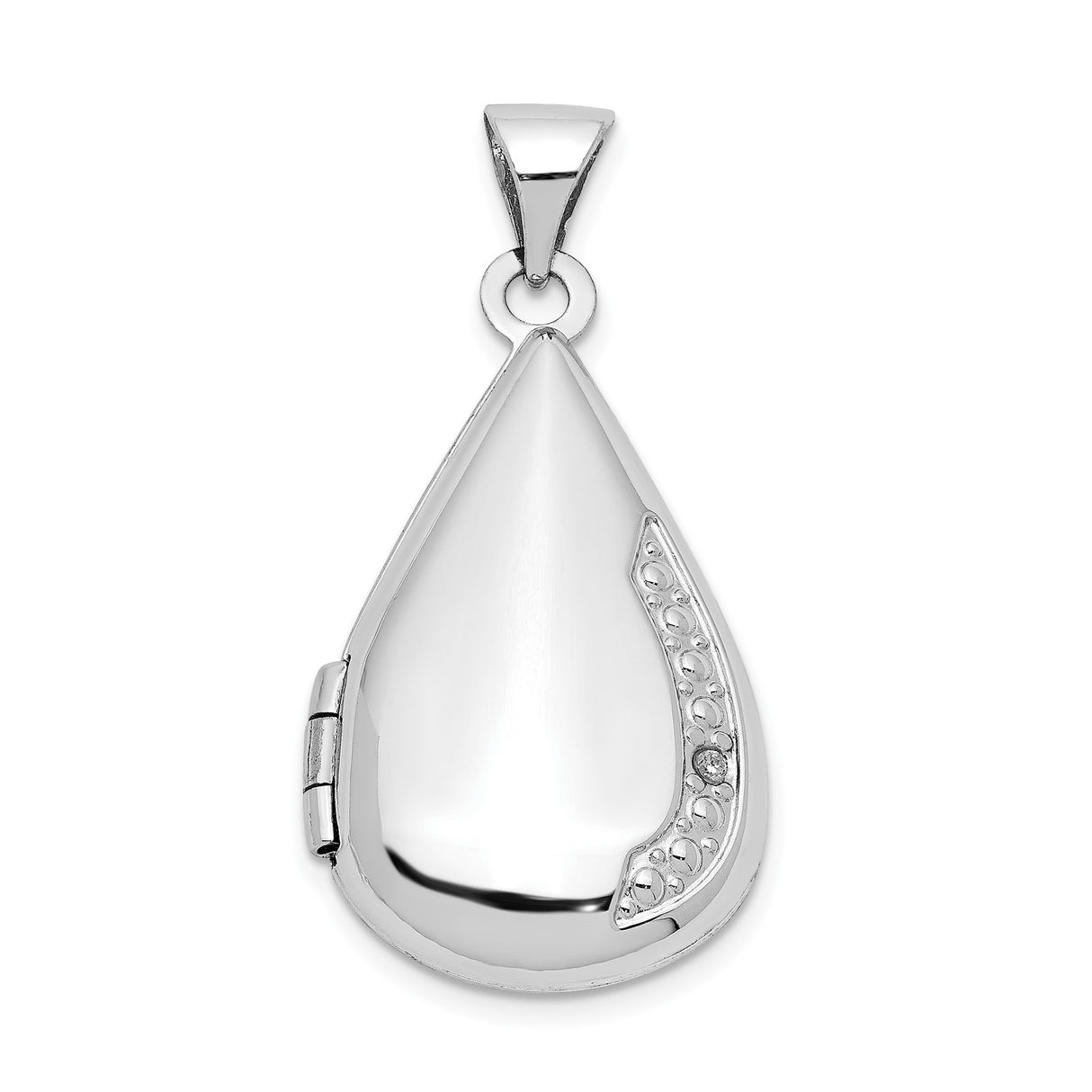14k White Gold Teardrop Locket Pendant with Diamond Accent, Openable Keepsake Jewelry for Women