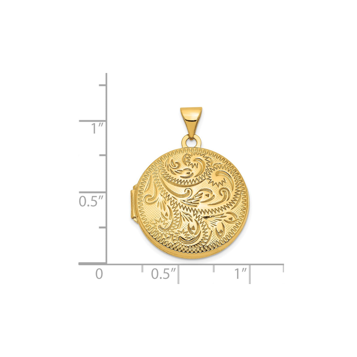 14k Yellow Gold Round Locket Pendant with Floral and Scroll Engraving, Vintage Inspired