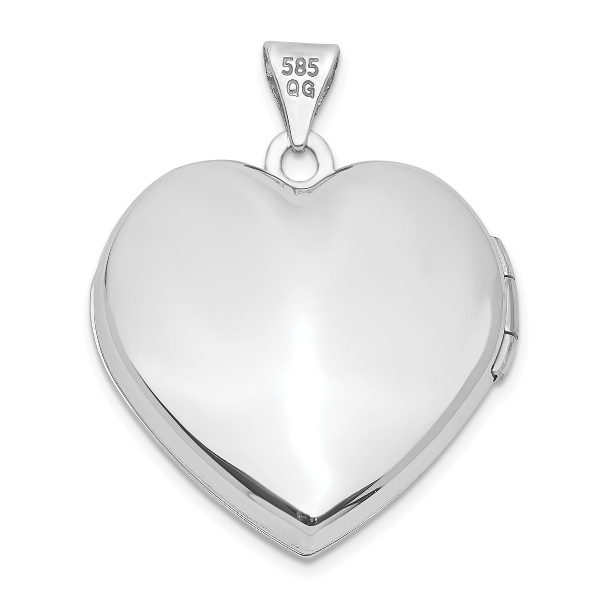 14k White Gold Heart Locket Pendant, Smooth Polished Classic Keepsake Jewelry for Women