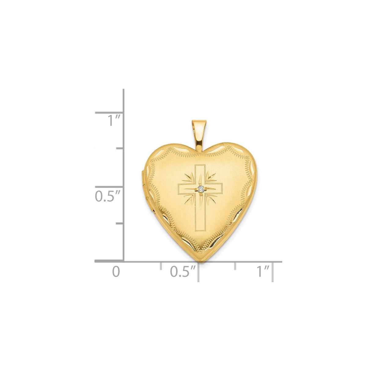 14k Yellow Gold Heart Locket Pendant with Diamond Accent and Cross Engraving