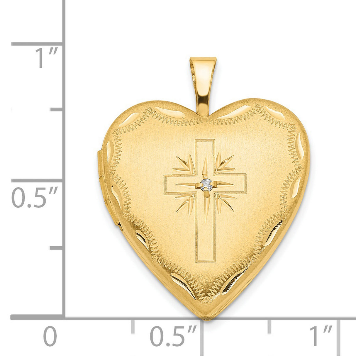 20mm Diamond Satin and Diamond-Cut Cross Heart Locket Charm Pendant in Real 14k Yellow Gold