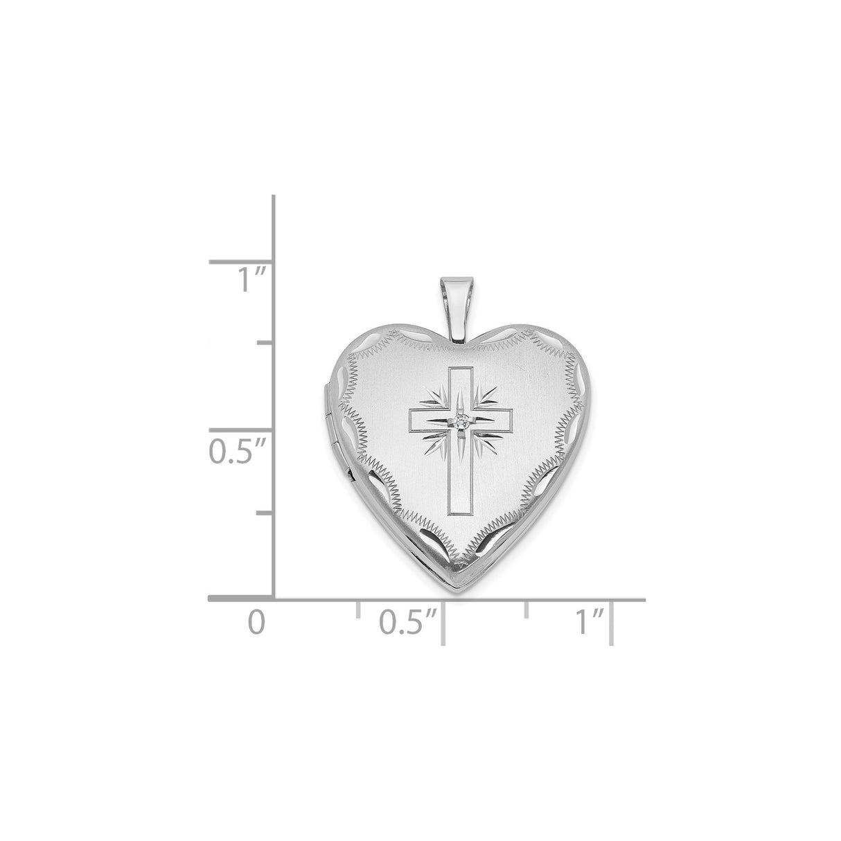 14k White Gold Heart Locket Pendant with Diamond Accent and Christian Cross Design