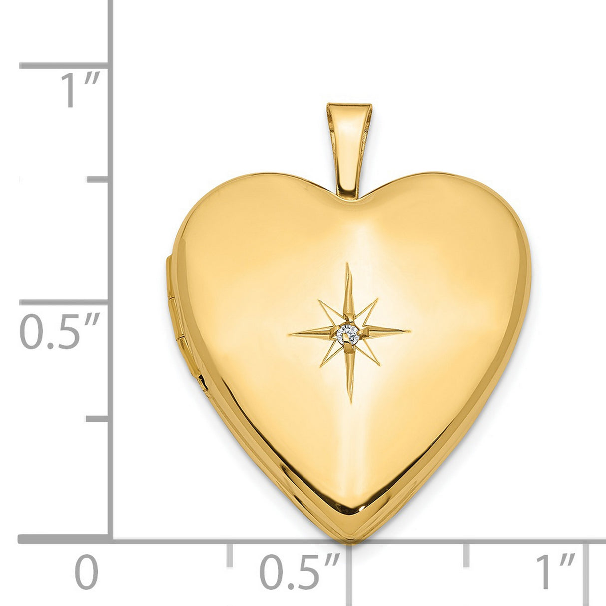 14k Yellow Gold Heart Locket Pendant with Diamond Accent, Starburst Design Keepsake Jewelry