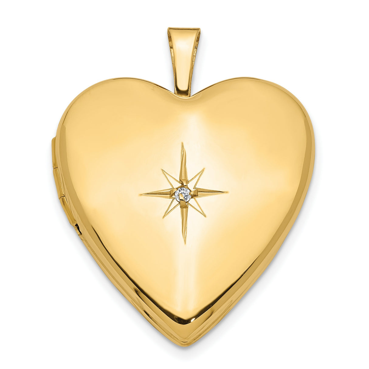14k Yellow Gold Heart Locket Pendant with Diamond Accent, Starburst Design Keepsake Jewelry