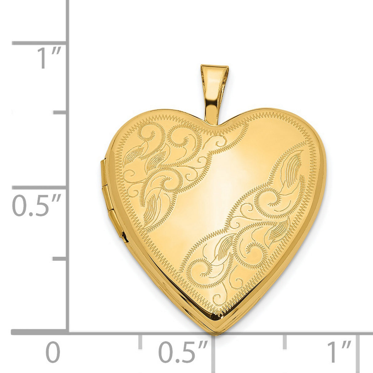 14k Yellow Gold Heart Locket Pendant with Floral Scroll Engraving, Classic Keepsake Jewelry for Women