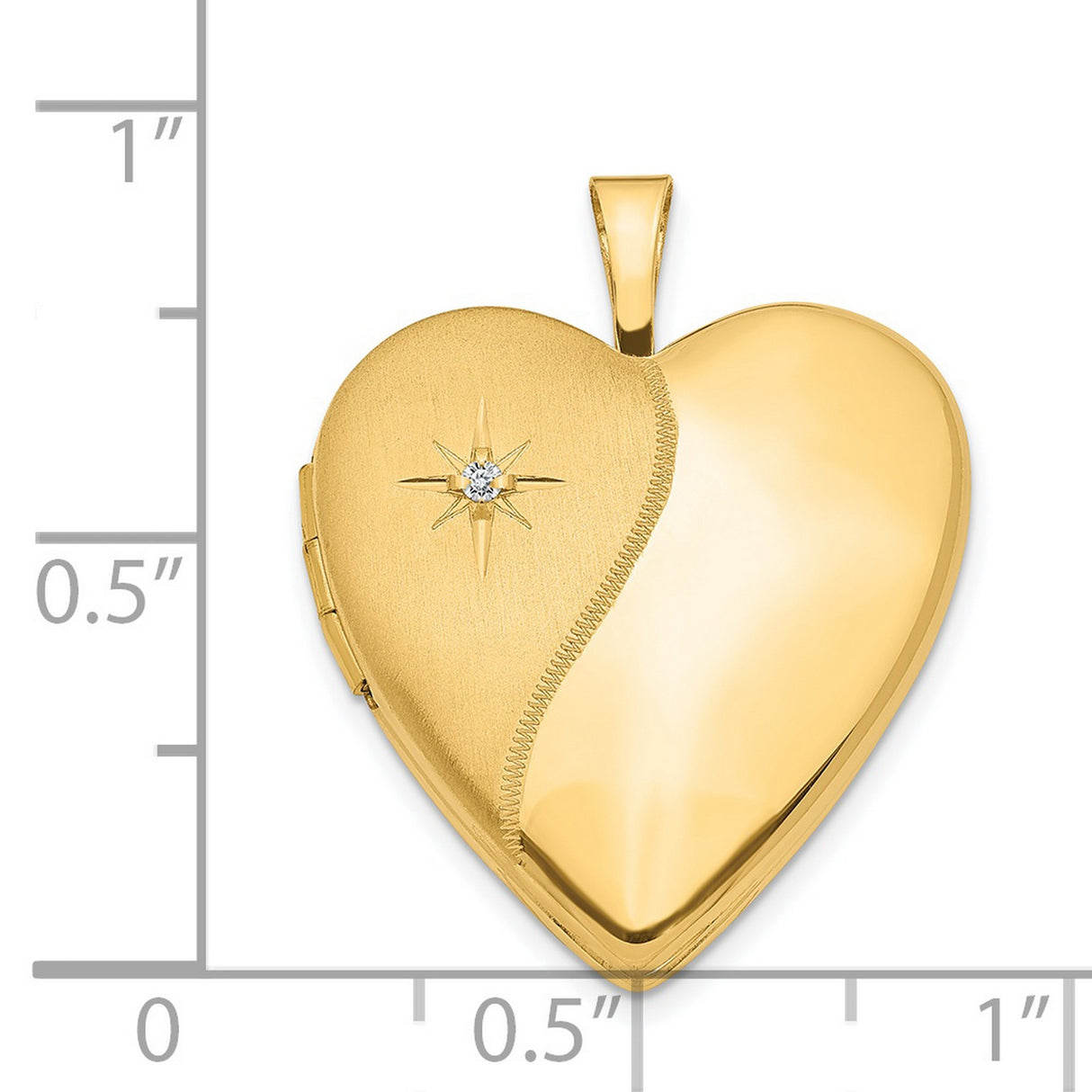 14k Yellow Gold Heart Locket Pendant with Diamond Accent and Starburst Design