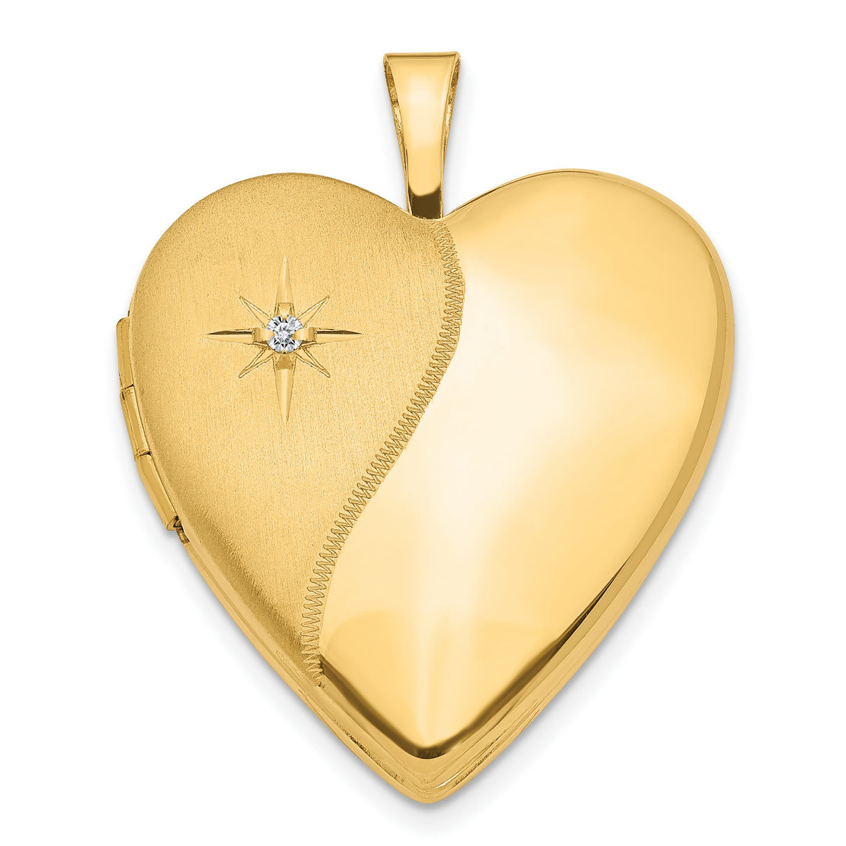 14k Yellow Gold Heart Locket Pendant with Diamond Accent and Starburst Design