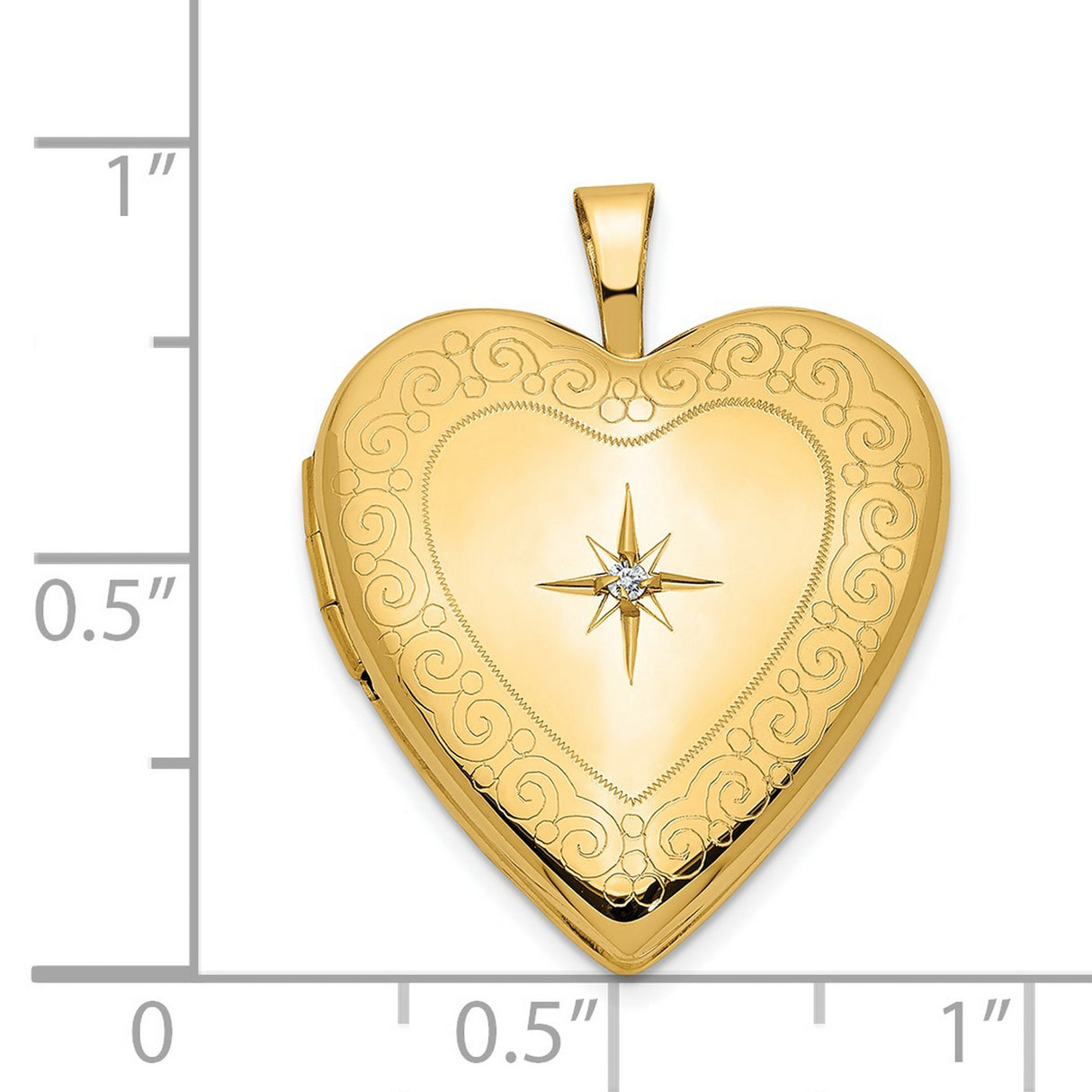 14k Yellow Gold Heart Locket Pendant with Diamond and Swirl Starburst Design for Women