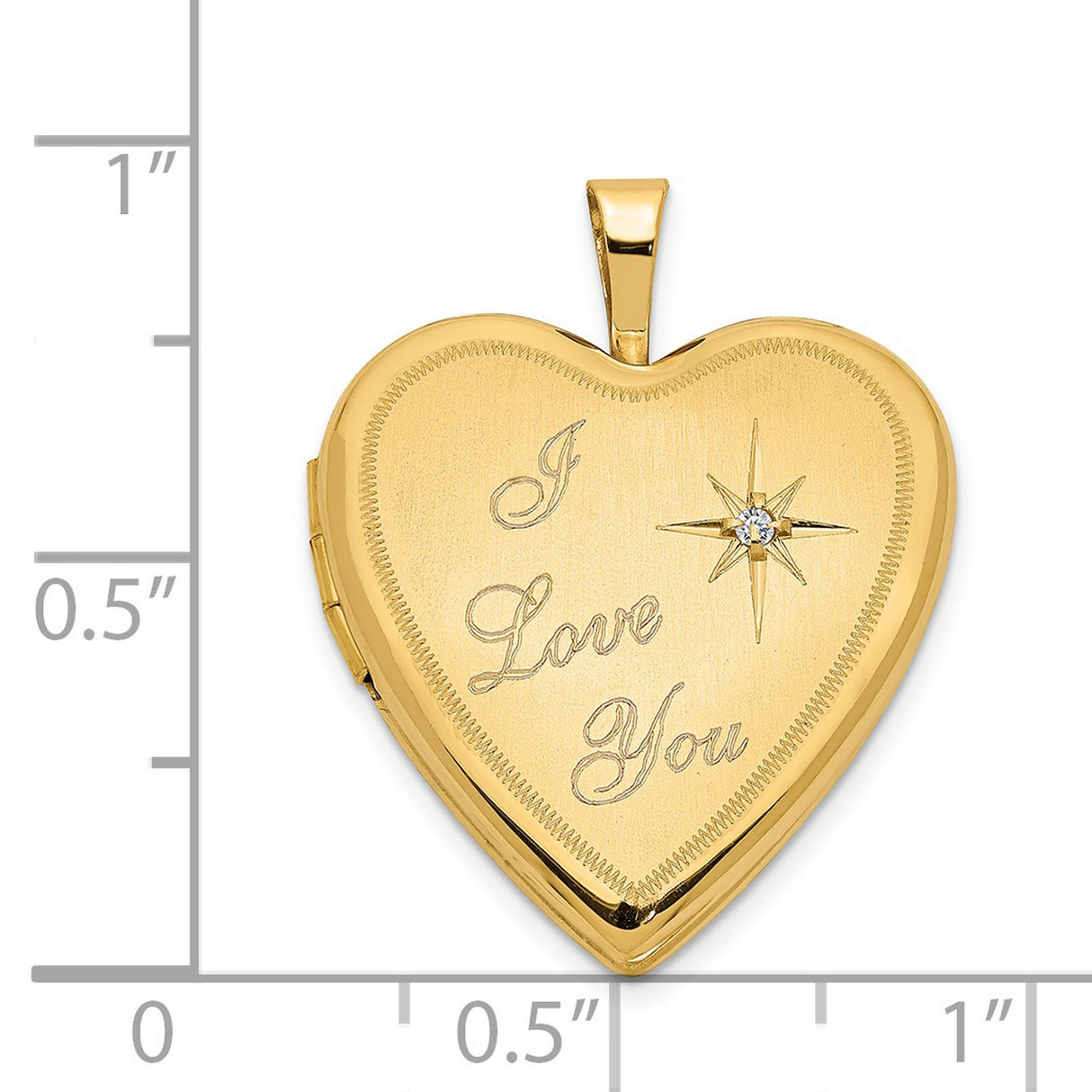14k Yellow Gold Heart Locket Pendant with Diamond, I Love You Message, Starburst Detail