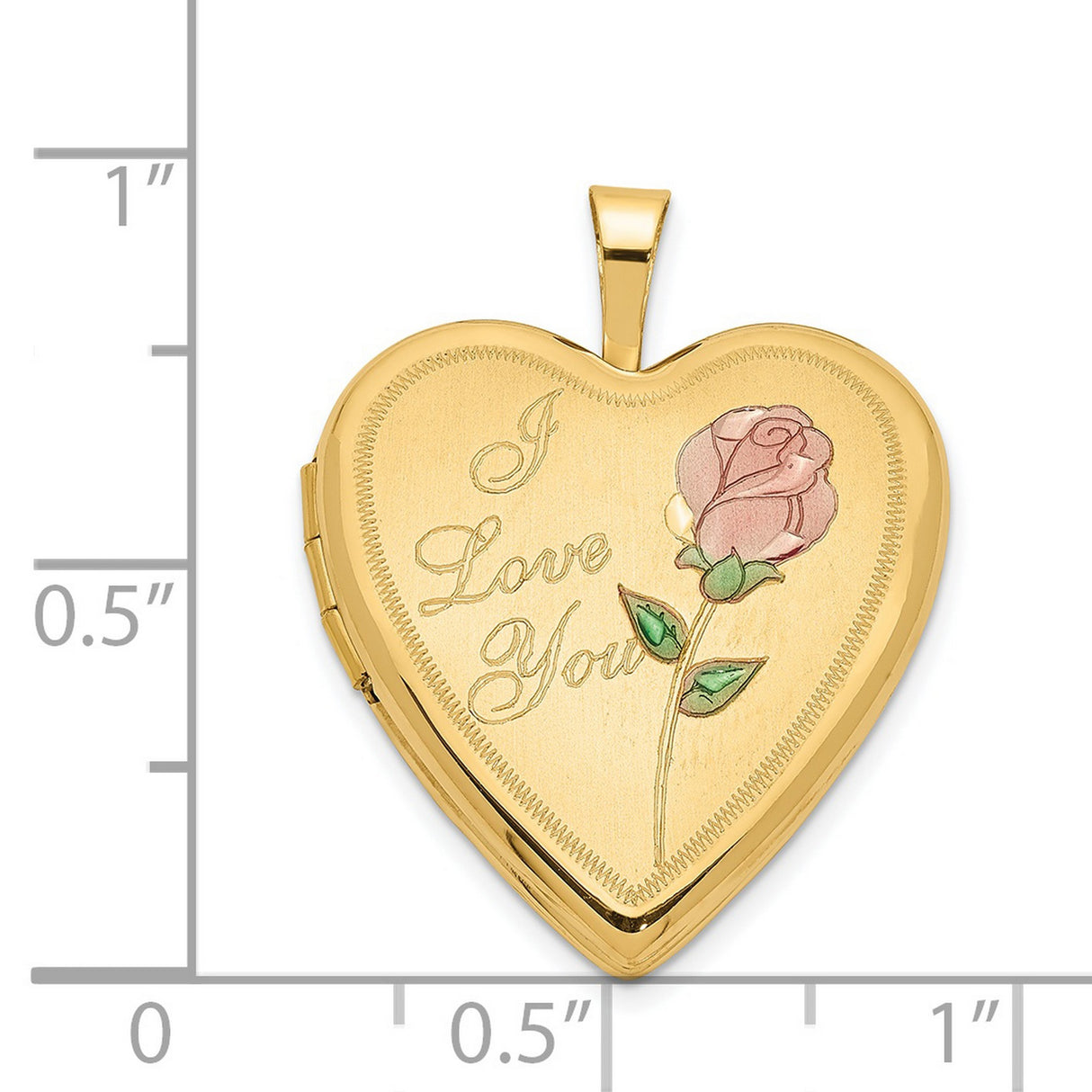 14k Yellow Gold Heart Locket Pendant with Rose and I Love You Message