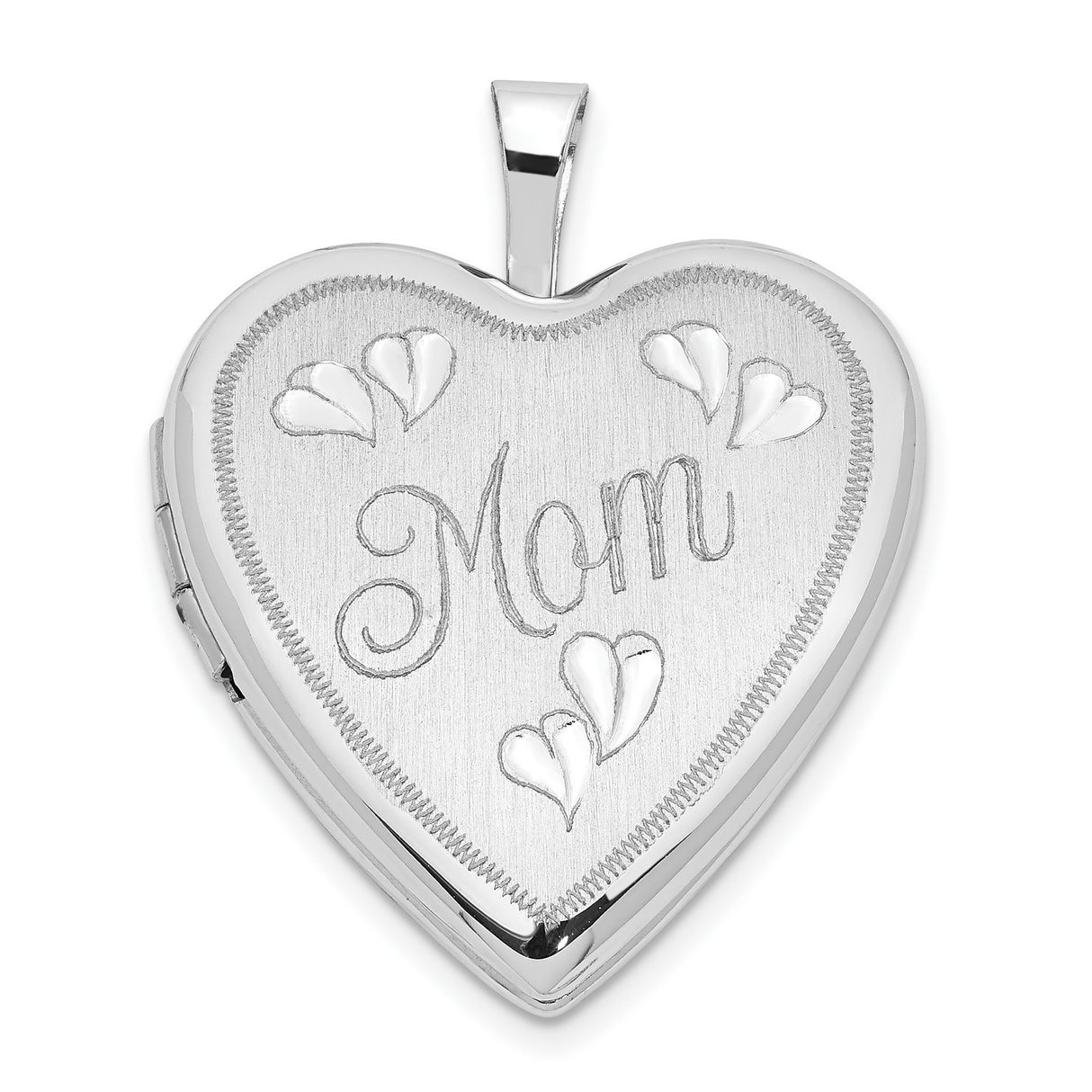 14k White Gold Heart Locket Pendant with Mom and Hearts, Sentimental Keepsake Jewelry for Women
