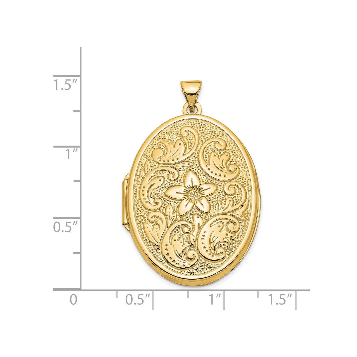 14k Yellow Gold Oval Locket Pendant with Floral Scroll and Flower Motif