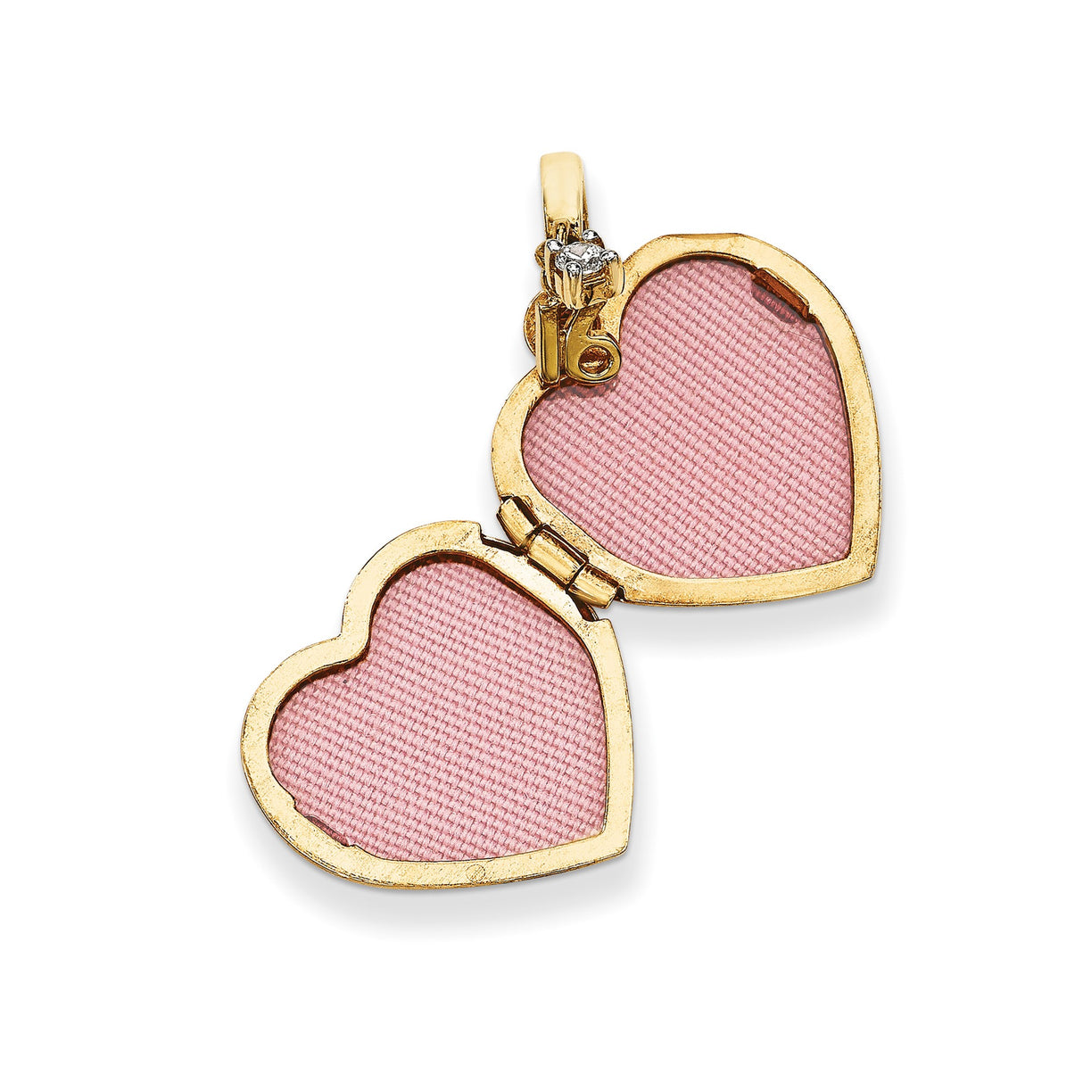 14k Yellow Gold Heart Locket Pendant with Cubic Zirconia, Happy Birthday and Number 16 Charm