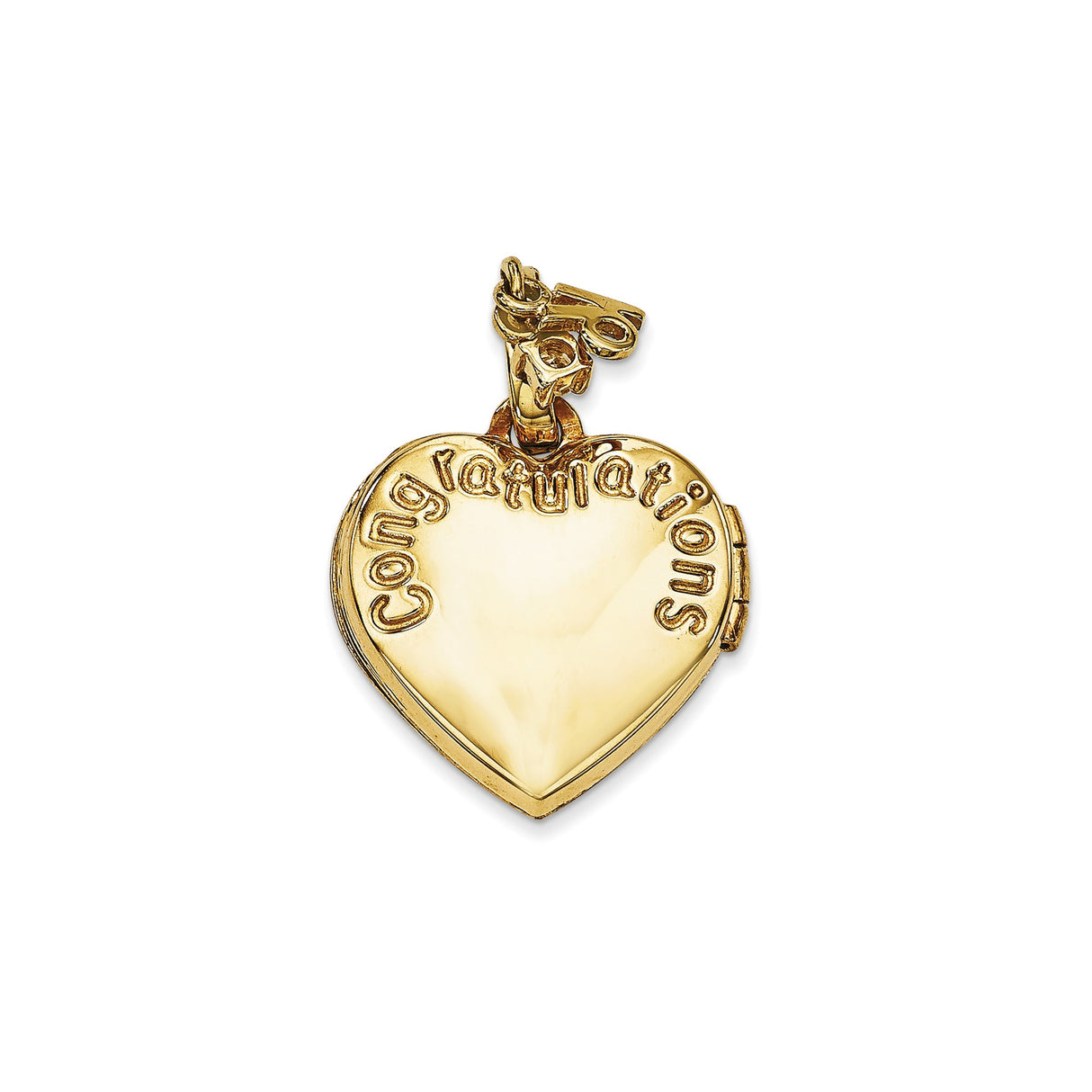 14k Yellow Gold Heart Locket Pendant with Cubic Zirconia, Happy Birthday and Number 16 Charm