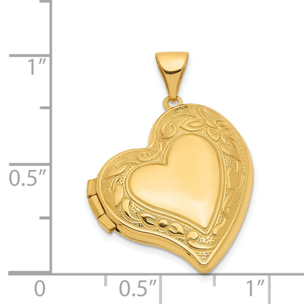 14k Yellow Gold Heart Locket Pendant with Floral and Swirl Engraving, Openable Photo Charm
