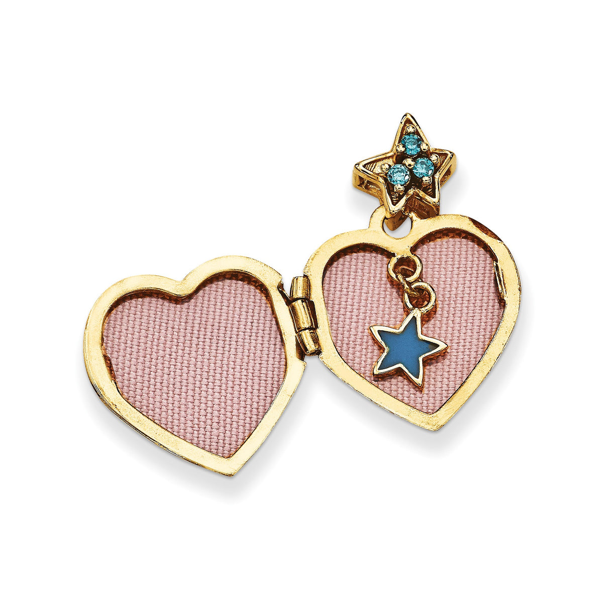 14k Yellow Gold Heart Locket Pendant with Cubic Zirconia, Make a Wish Star Design
