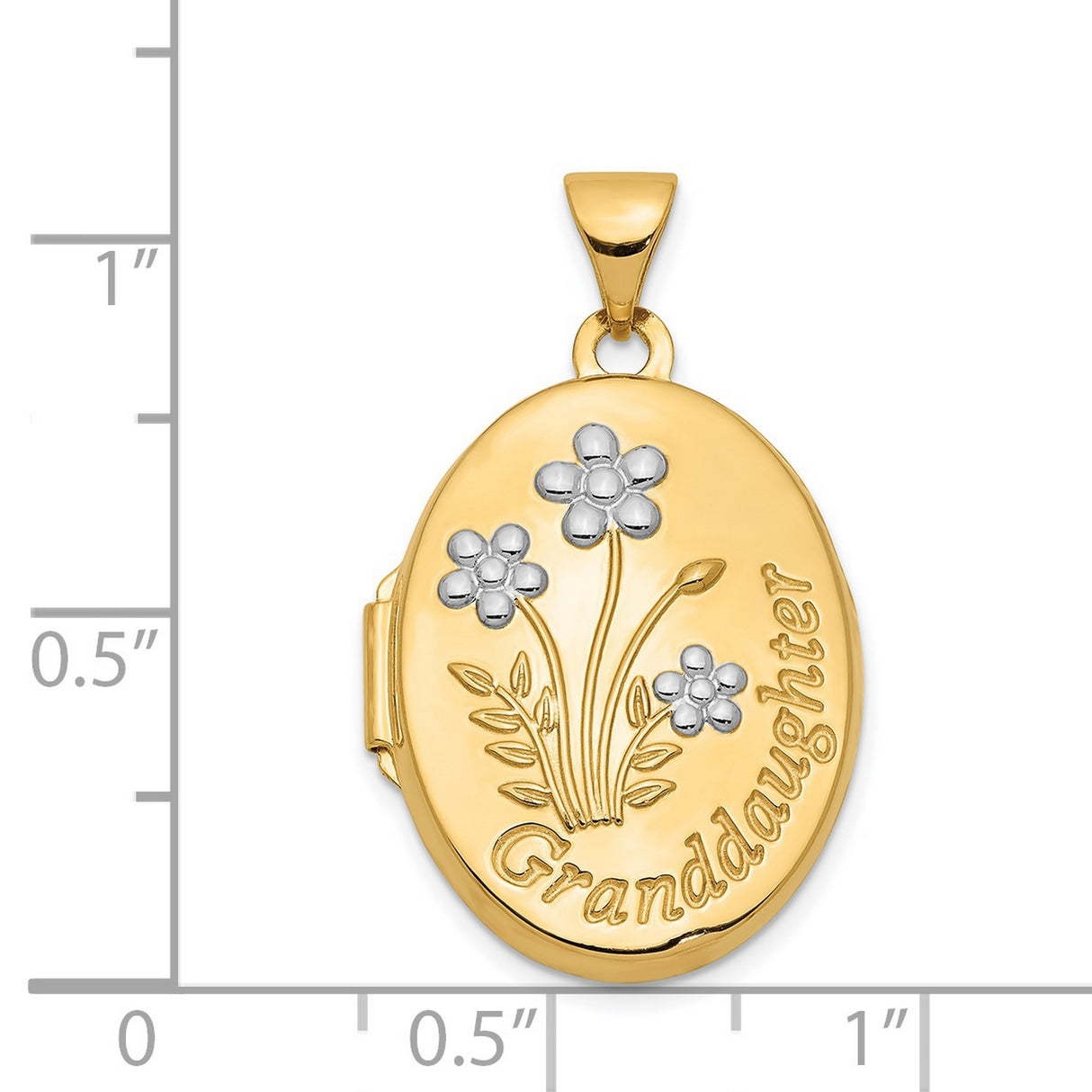 14k Multi-Tone Gold Floral Oval Locket Pendant with Silver Tone Flowers for Women