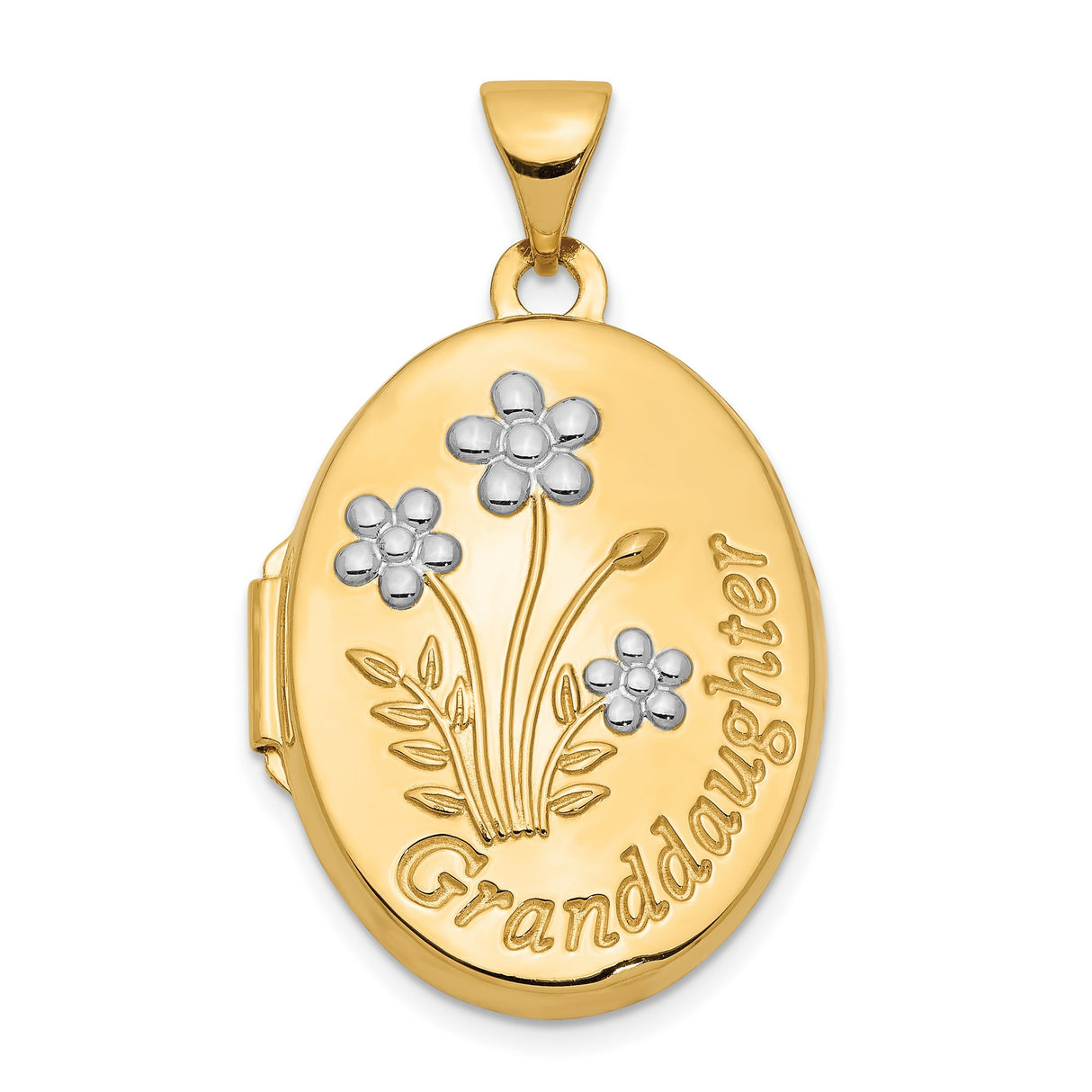 14k Multi-Tone Gold Floral Oval Locket Pendant with Silver Tone Flowers for Women