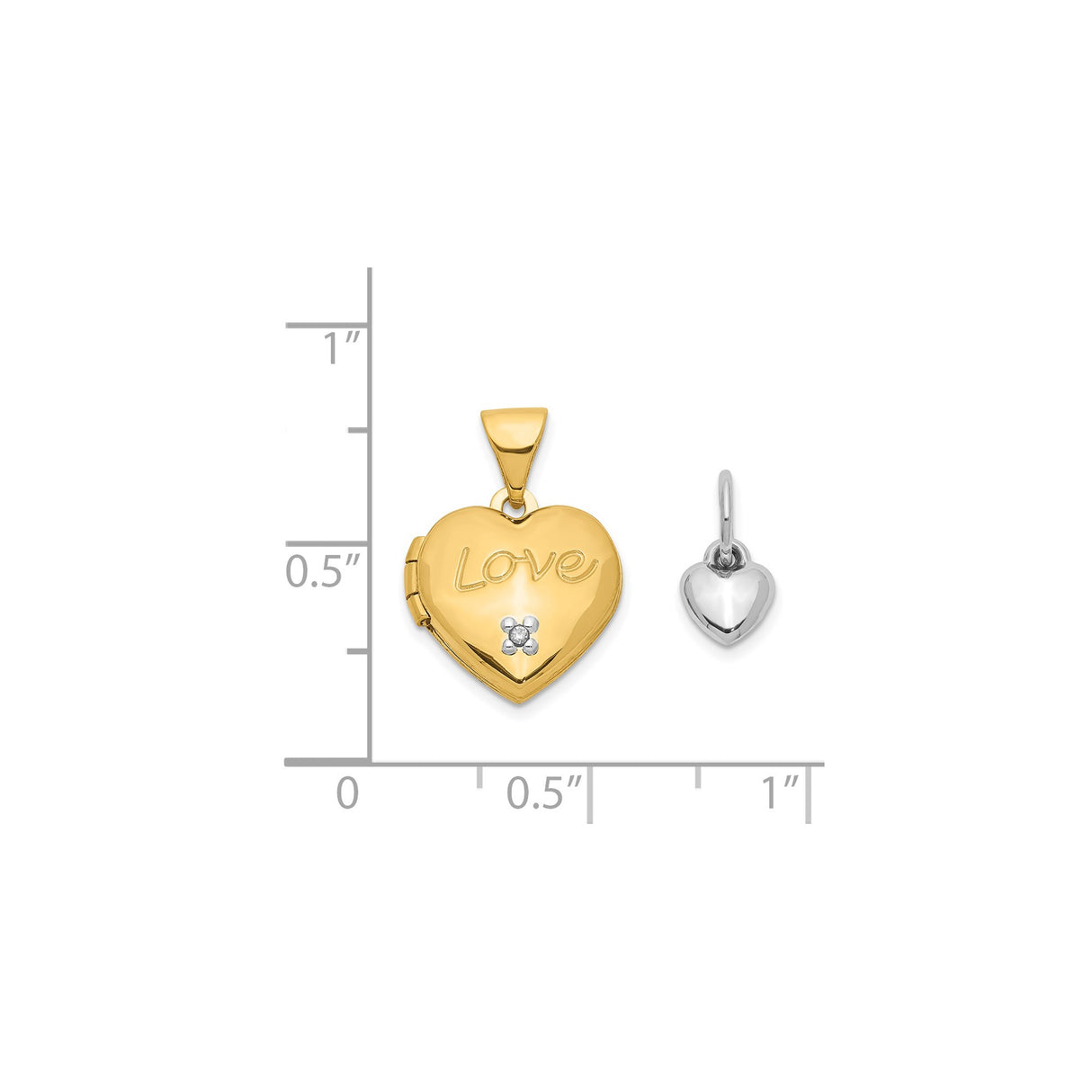 14k Two-Tone Gold Heart Locket Pendant with Diamond Accents and Love Engraving